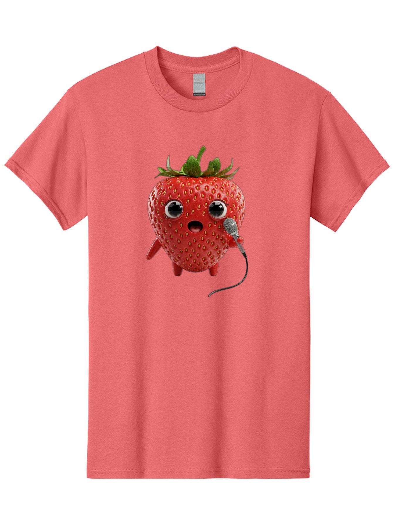 Singing-Strawberry Men'S Graphic Tee, 100% Cotton, Comfortable Casual Summer Wear, Machine Washable, Cartoon Strawberry, Anthropomorphic Fruit, Singing Strawberry, Microphone, Funny Character, Comedy, Humor, Entertaining, Animated Bac406 8