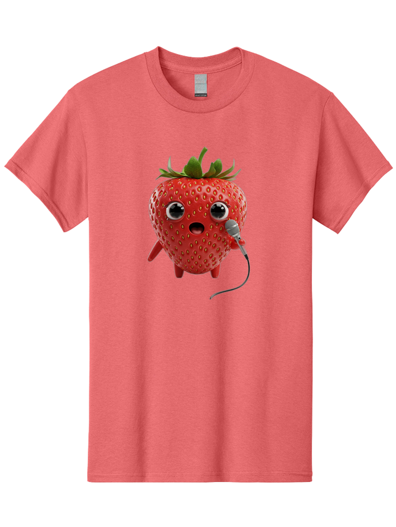 Singing-Strawberry Men'S Graphic Tee, 100% Cotton, Comfortable Casual Summer Wear, Machine Washable, Cartoon Strawberry, Anthropomorphic Fruit, Singing Strawberry, Microphone, Funny Character, Comedy, Humor, Entertaining, Animated Bac406 6