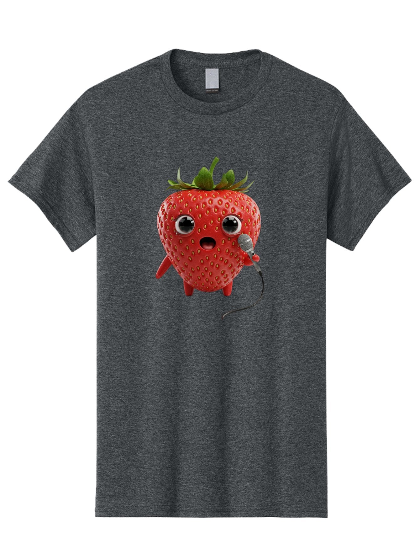 Singing-Strawberry Men'S Graphic Tee, 100% Cotton, Comfortable Casual Summer Wear, Machine Washable, Cartoon Strawberry, Anthropomorphic Fruit, Singing Strawberry, Microphone, Funny Character, Comedy, Humor, Entertaining, Animated Bac406
