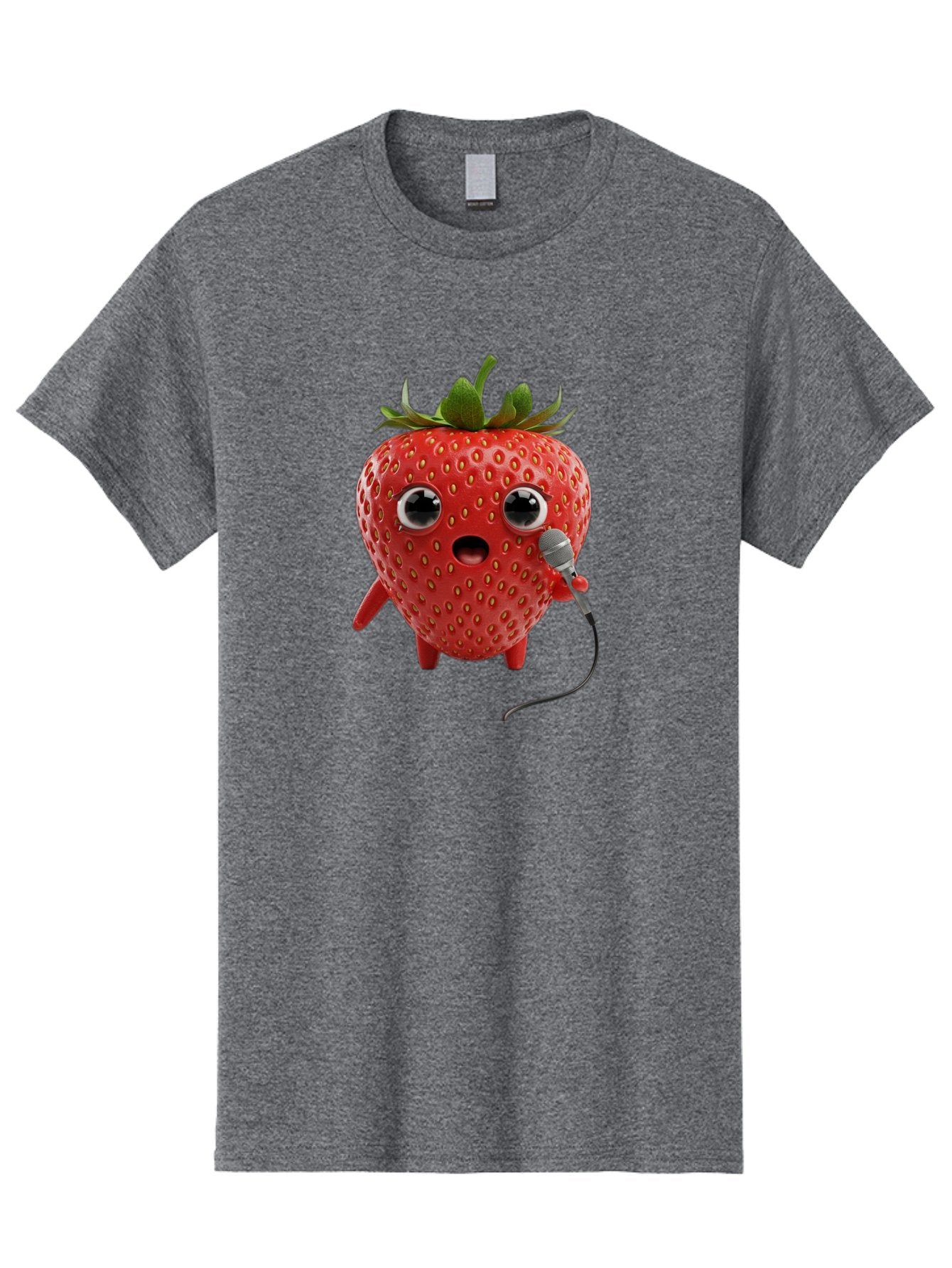 Singing-Strawberry Men'S Graphic Tee, 100% Cotton, Comfortable Casual Summer Wear, Machine Washable, Cartoon Strawberry, Anthropomorphic Fruit, Singing Strawberry, Microphone, Funny Character, Comedy, Humor, Entertaining, Animated Bac406 3