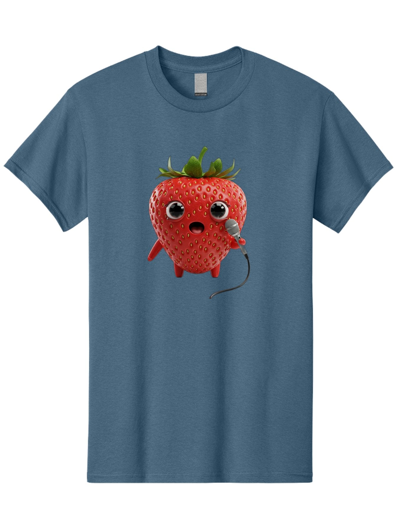 Singing-Strawberry Men'S Graphic Tee, 100% Cotton, Comfortable Casual Summer Wear, Machine Washable, Cartoon Strawberry, Anthropomorphic Fruit, Singing Strawberry, Microphone, Funny Character, Comedy, Humor, Entertaining, Animated Bac406