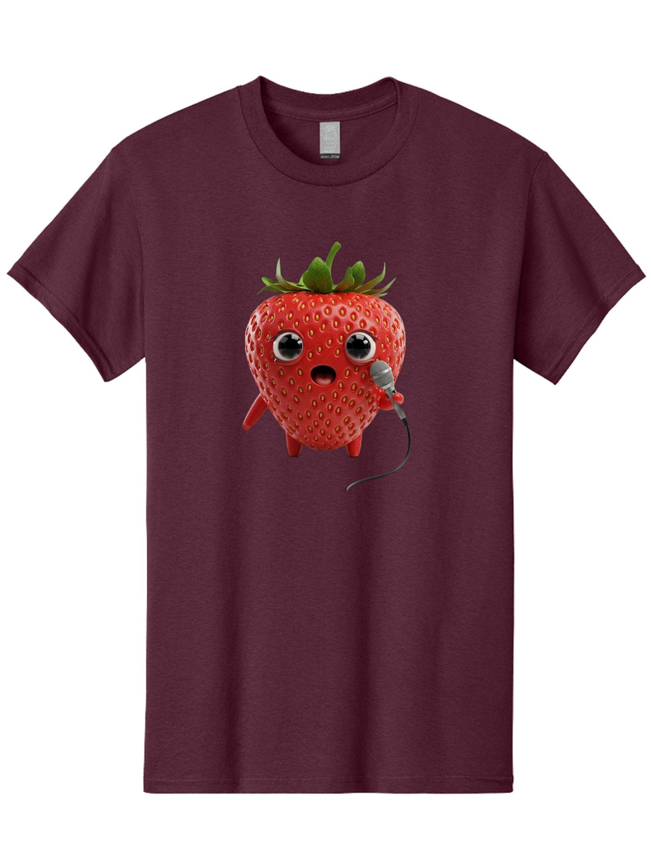 Singing-Strawberry Men'S Graphic Tee, 100% Cotton, Comfortable Casual Summer Wear, Machine Washable, Cartoon Strawberry, Anthropomorphic Fruit, Singing Strawberry, Microphone, Funny Character, Comedy, Humor, Entertaining, Animated Bac406 14