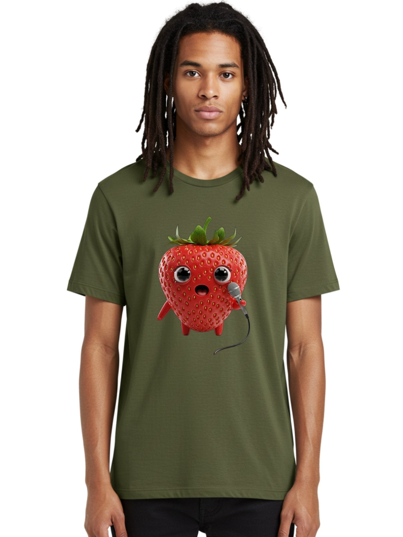 Singing-Strawberry Men'S Graphic Tee, 100% Cotton, Comfortable Casual Summer Wear, Machine Washable, Cartoon Strawberry, Anthropomorphic Fruit, Singing Strawberry, Microphone, Funny Character, Comedy, Humor, Entertaining, Animated Bac406 20