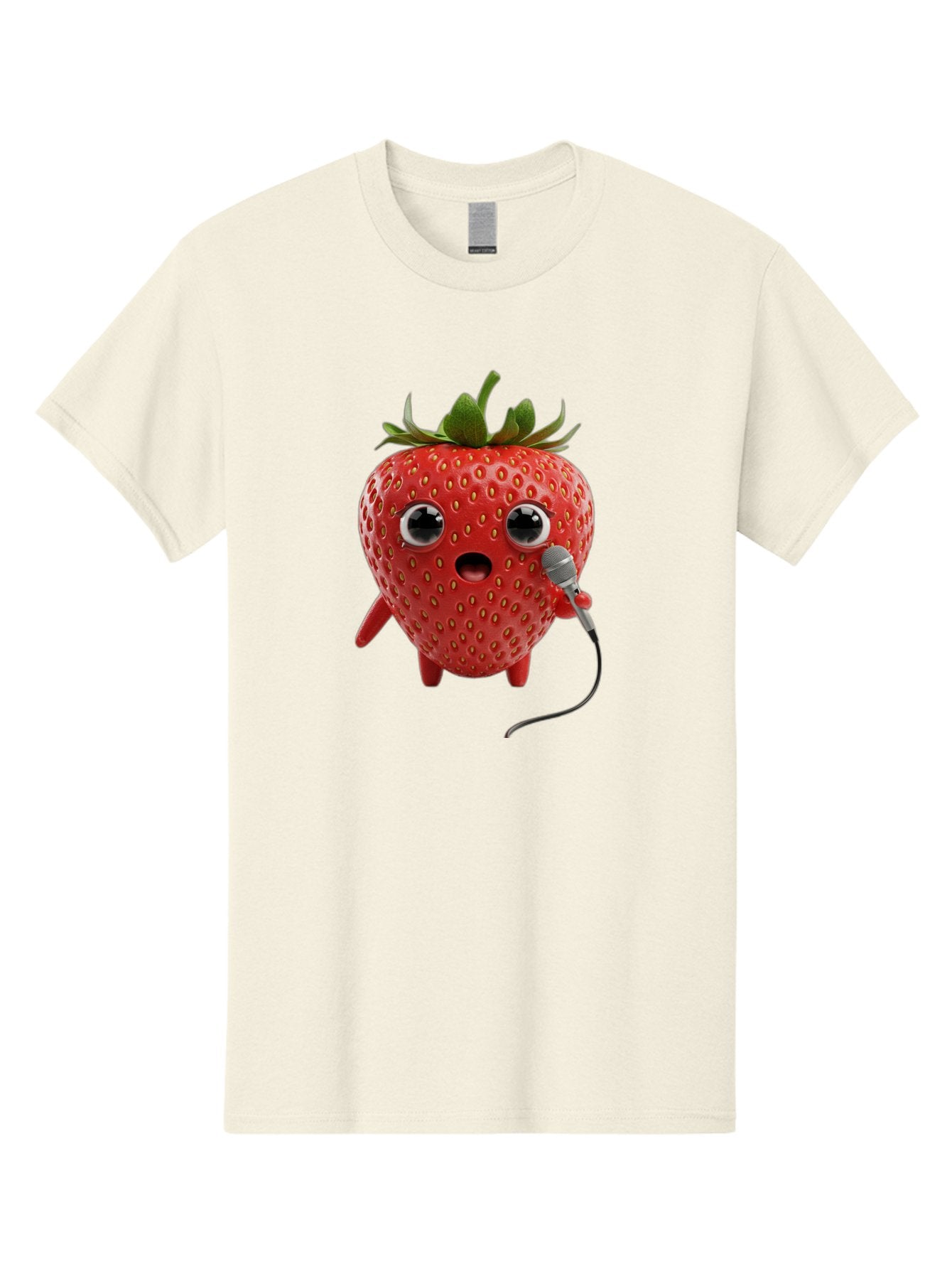 Singing-Strawberry Men'S Graphic Tee, 100% Cotton, Comfortable Casual Summer Wear, Machine Washable, Cartoon Strawberry, Anthropomorphic Fruit, Singing Strawberry, Microphone, Funny Character, Comedy, Humor, Entertaining, Animated Bac406 4