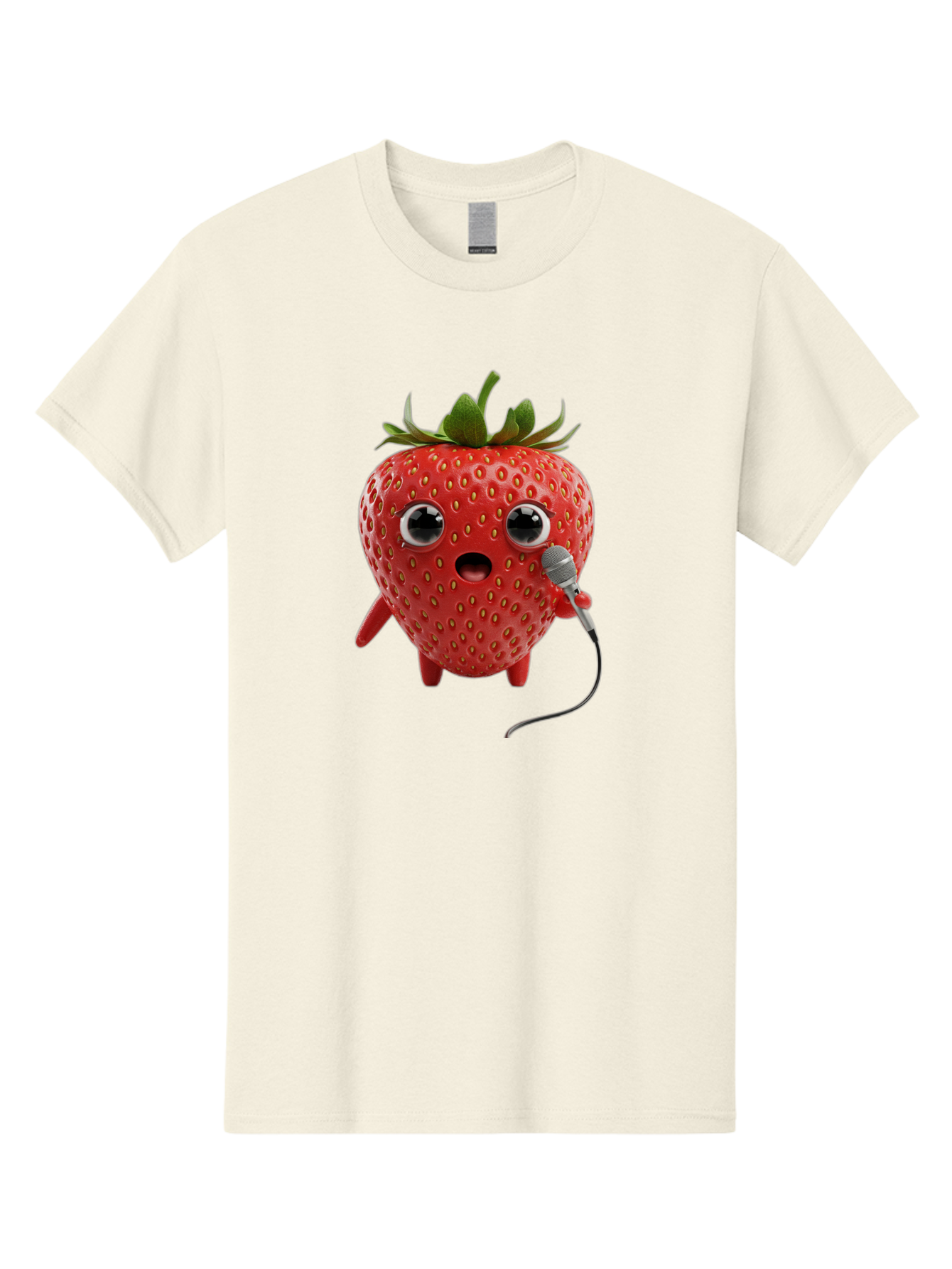 Singing-Strawberry Men'S Graphic Tee, 100% Cotton, Comfortable Casual Summer Wear, Machine Washable, Cartoon Strawberry, Anthropomorphic Fruit, Singing Strawberry, Microphone, Funny Character, Comedy, Humor, Entertaining, Animated Bac406 12