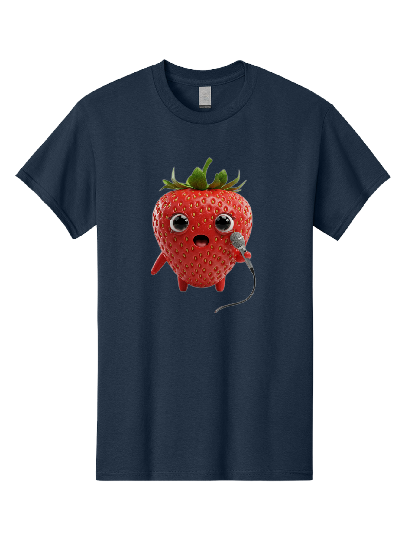 Singing-Strawberry Men'S Graphic Tee, 100% Cotton, Comfortable Casual Summer Wear, Machine Washable, Cartoon Strawberry, Anthropomorphic Fruit, Singing Strawberry, Microphone, Funny Character, Comedy, Humor, Entertaining, Animated Bac406 5