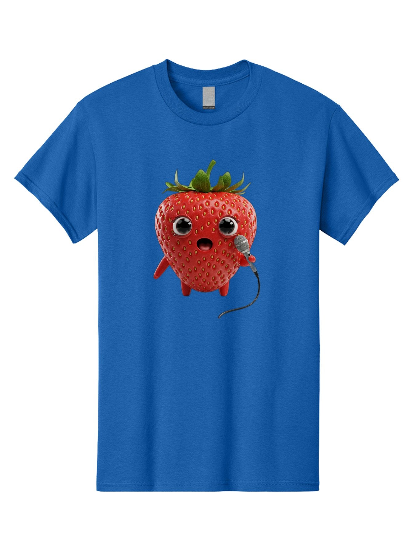 Singing-Strawberry Men'S Graphic Tee, 100% Cotton, Comfortable Casual Summer Wear, Machine Washable, Cartoon Strawberry, Anthropomorphic Fruit, Singing Strawberry, Microphone, Funny Character, Comedy, Humor, Entertaining, Animated Bac406 7