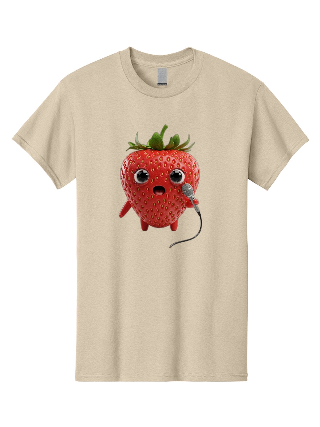 Singing-Strawberry Men'S Graphic Tee, 100% Cotton, Comfortable Casual Summer Wear, Machine Washable, Cartoon Strawberry, Anthropomorphic Fruit, Singing Strawberry, Microphone, Funny Character, Comedy, Humor, Entertaining, Animated Bac406 10