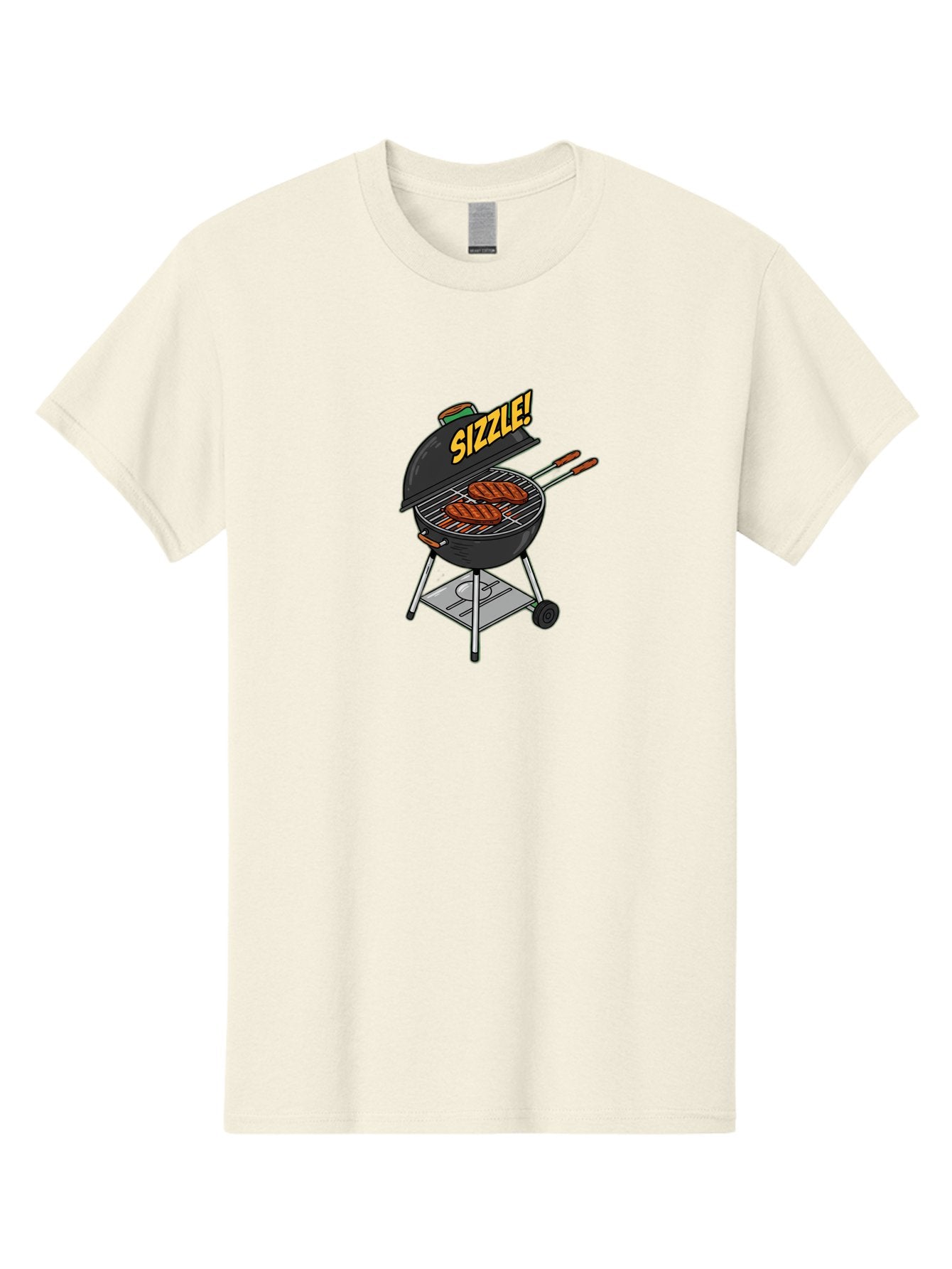 Sizzle-1 Men'S Graphic Tee, 100% Cotton, Comfortable Casual Summer Wear, Machine Washable, Barbecue Grill, Grilled Sausages, Outdoor Cooking, Summer Food, Sizzling Meat, Barbecue Accessories, Cartoon Grill Bac407 7