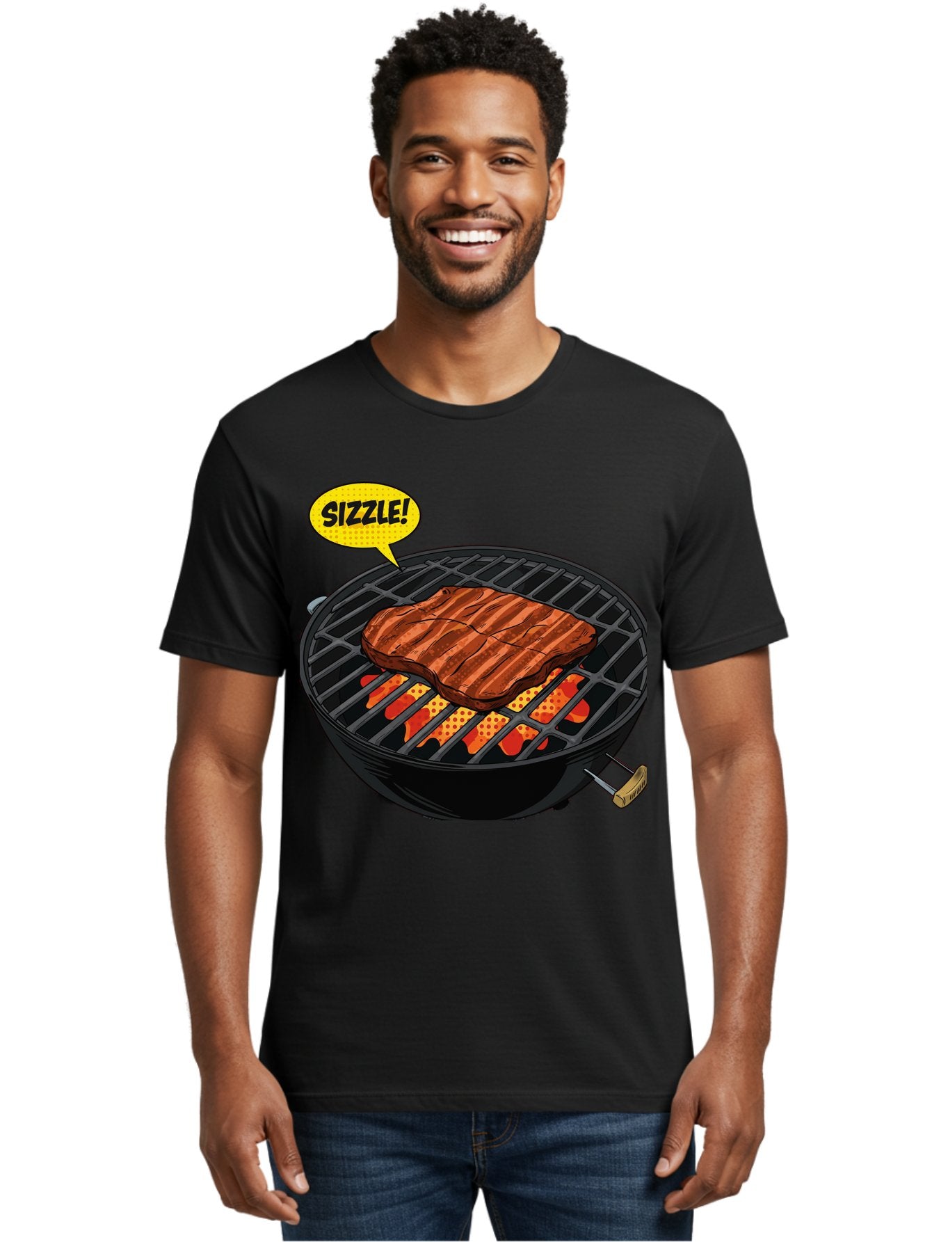 Sizzle Men'S Graphic Tee, 100% Cotton, Comfortable Casual Summer Wear, Machine Washable, Grilled Steak, Barbecue, Sizzling Meat, Grill Marks, Cooking On Grill, Bbq Flavors, Mouth-Watering Bac408 26