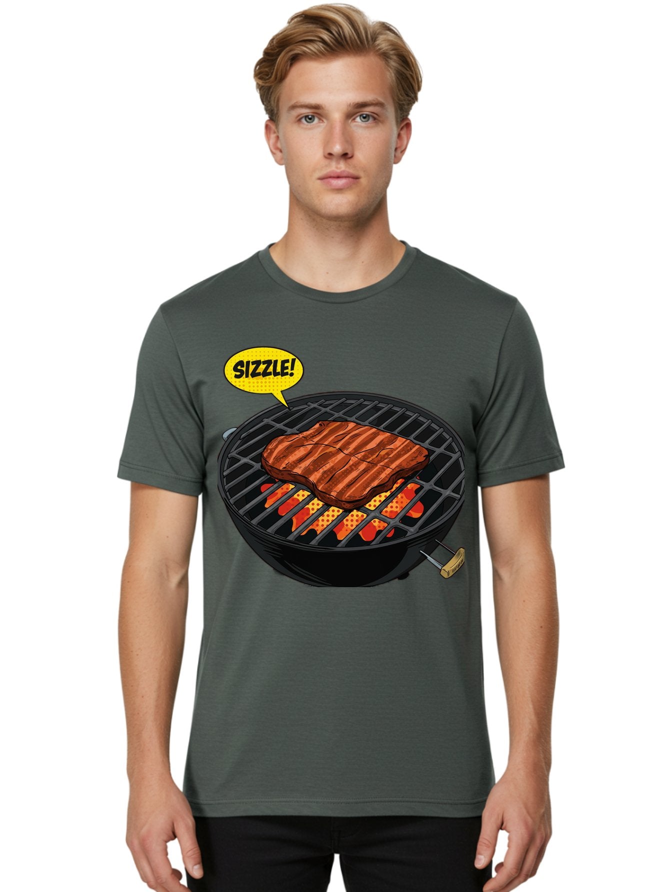 Sizzle Men'S Graphic Tee, 100% Cotton, Comfortable Casual Summer Wear, Machine Washable, Grilled Steak, Barbecue, Sizzling Meat, Grill Marks, Cooking On Grill, Bbq Flavors, Mouth-Watering Bac408 18