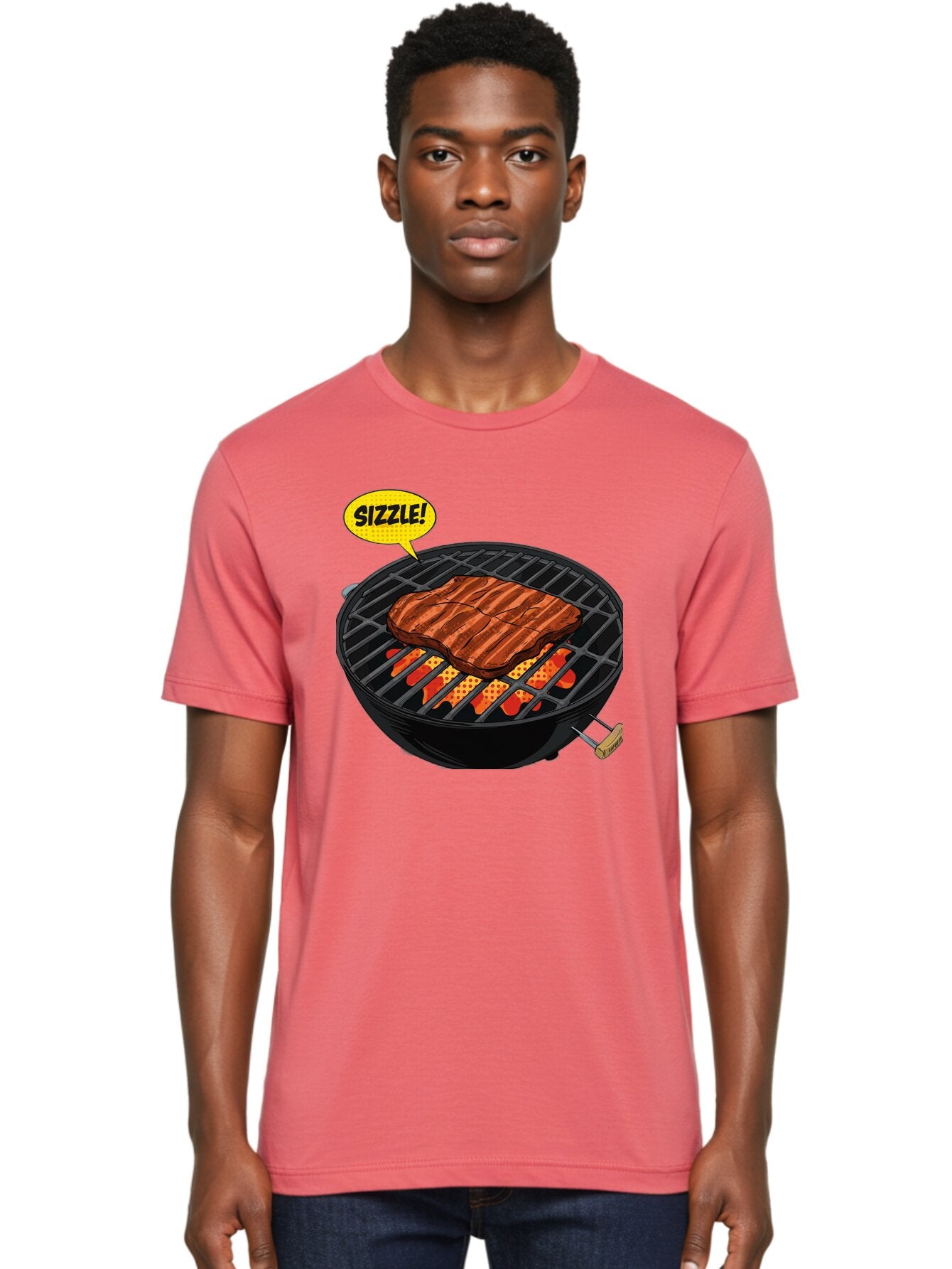 Sizzle Men'S Graphic Tee, 100% Cotton, Comfortable Casual Summer Wear, Machine Washable, Grilled Steak, Barbecue, Sizzling Meat, Grill Marks, Cooking On Grill, Bbq Flavors, Mouth-Watering Bac408 28