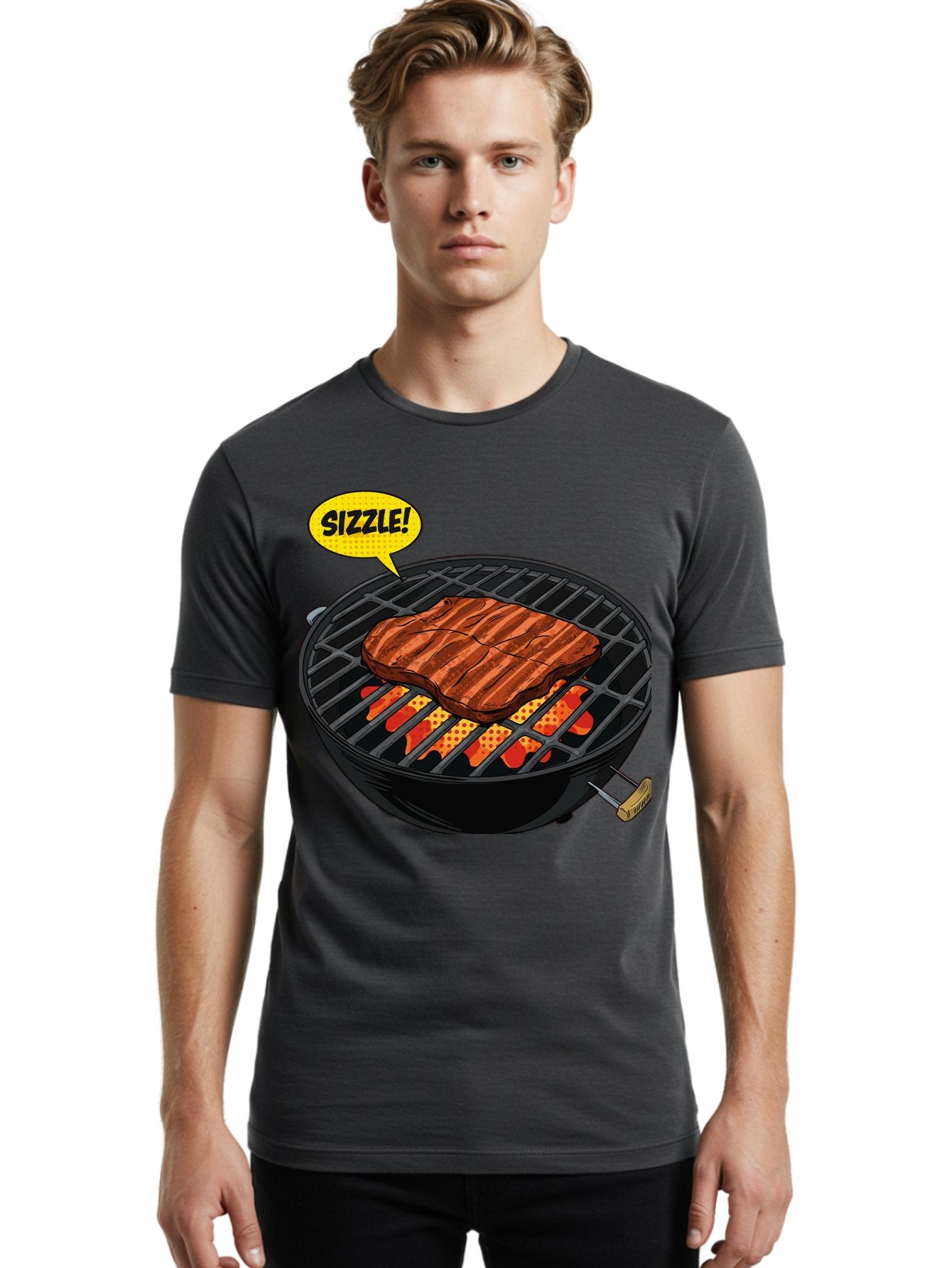 Sizzle Men'S Graphic Tee, 100% Cotton, Comfortable Casual Summer Wear, Machine Washable, Grilled Steak, Barbecue, Sizzling Meat, Grill Marks, Cooking On Grill, Bbq Flavors, Mouth-Watering Bac408 23