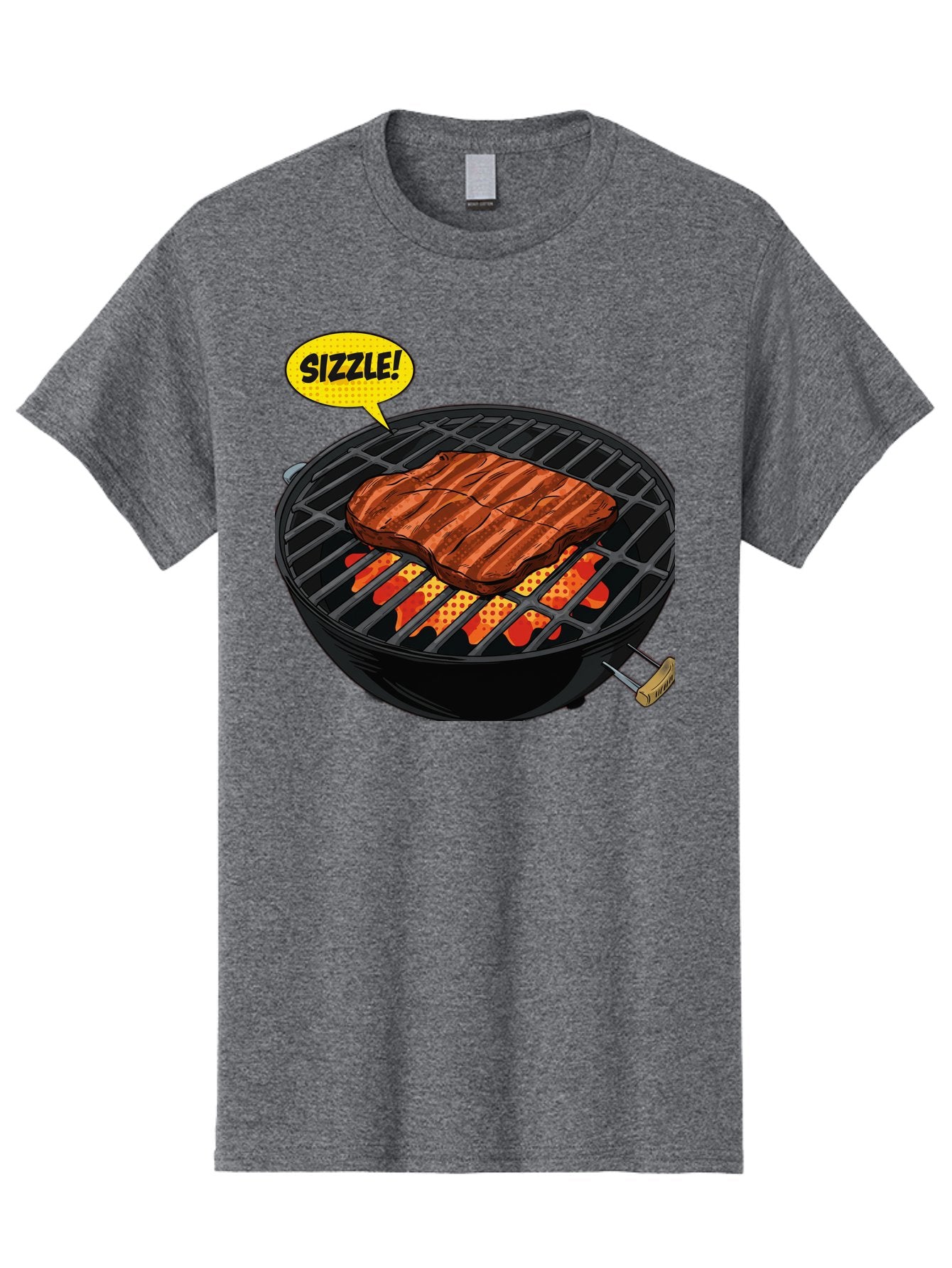 Sizzle Men'S Graphic Tee, 100% Cotton, Comfortable Casual Summer Wear, Machine Washable, Grilled Steak, Barbecue, Sizzling Meat, Grill Marks, Cooking On Grill, Bbq Flavors, Mouth-Watering Bac408