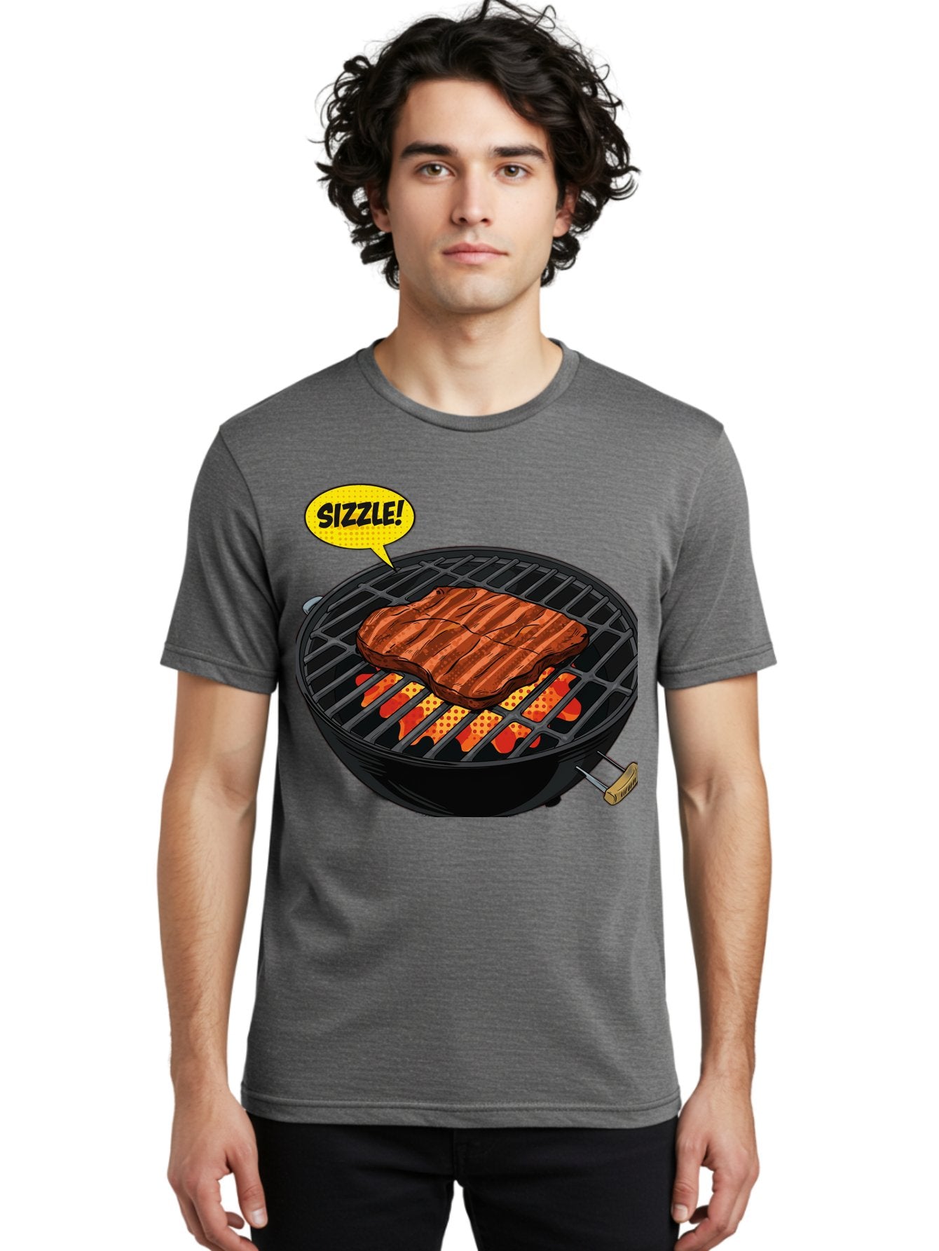 Sizzle Men'S Graphic Tee, 100% Cotton, Comfortable Casual Summer Wear, Machine Washable, Grilled Steak, Barbecue, Sizzling Meat, Grill Marks, Cooking On Grill, Bbq Flavors, Mouth-Watering Bac408 21