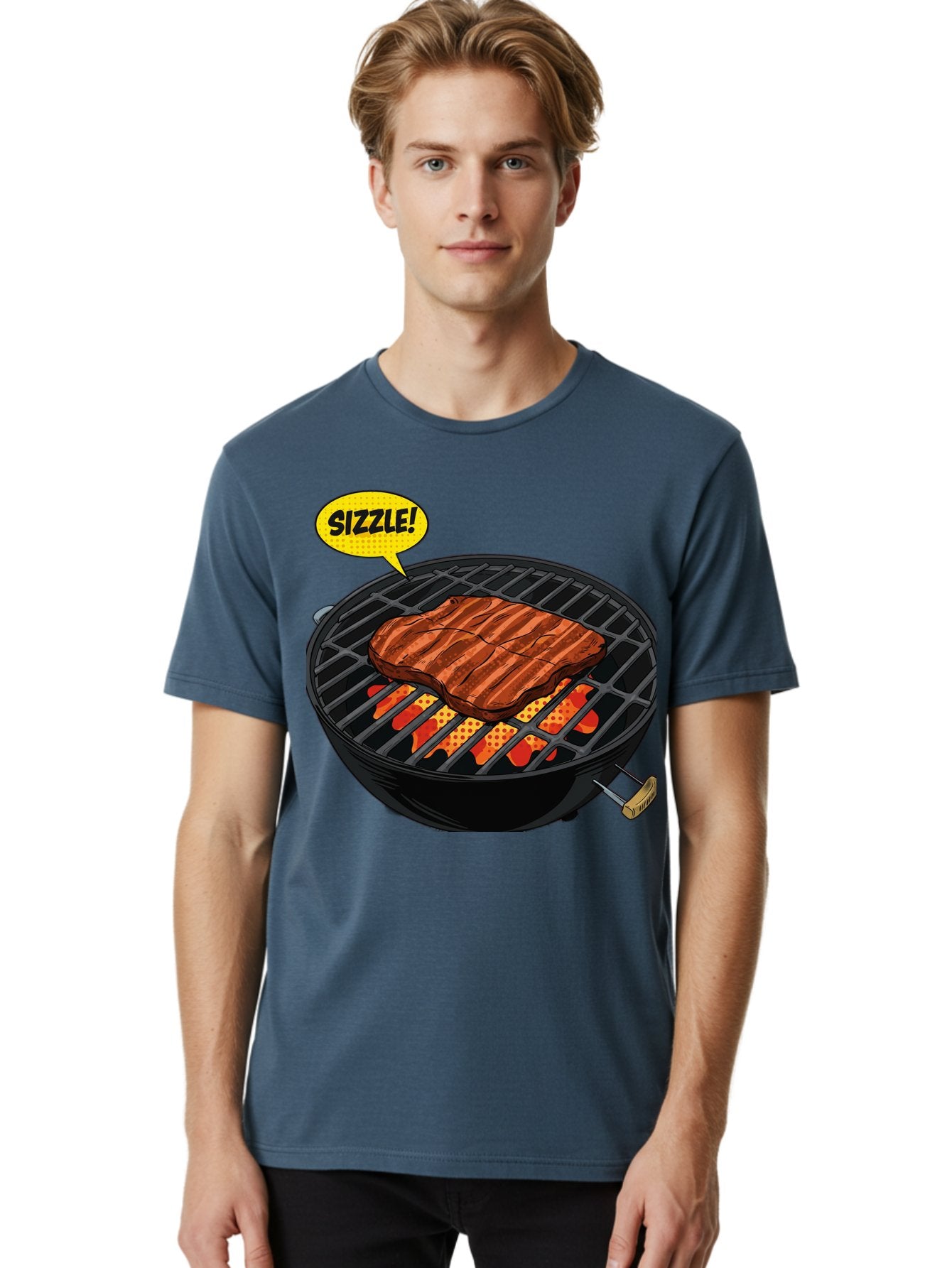 Sizzle Men'S Graphic Tee, 100% Cotton, Comfortable Casual Summer Wear, Machine Washable, Grilled Steak, Barbecue, Sizzling Meat, Grill Marks, Cooking On Grill, Bbq Flavors, Mouth-Watering Bac408 30