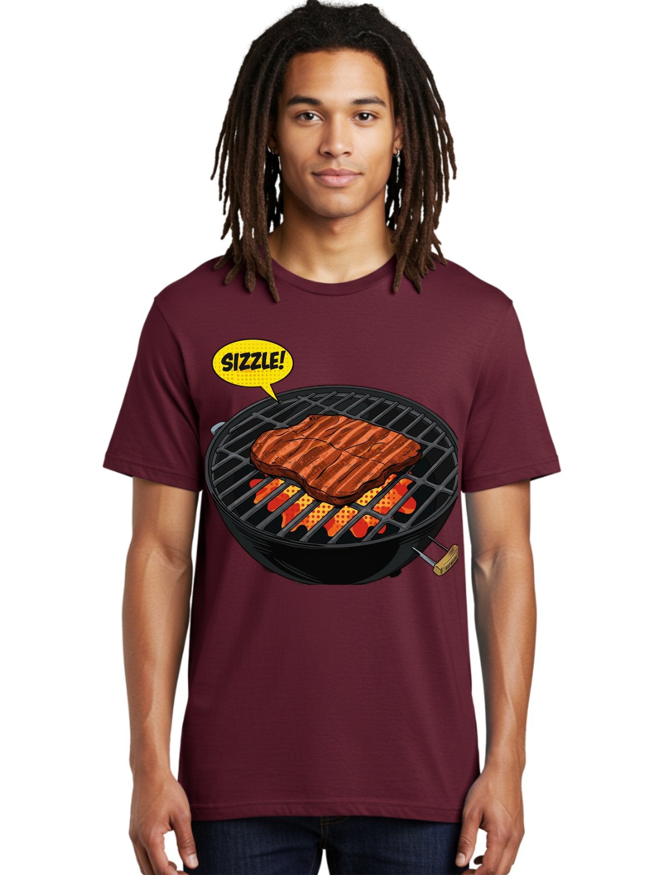 Sizzle Men'S Graphic Tee, 100% Cotton, Comfortable Casual Summer Wear, Machine Washable, Grilled Steak, Barbecue, Sizzling Meat, Grill Marks, Cooking On Grill, Bbq Flavors, Mouth-Watering Bac408 16