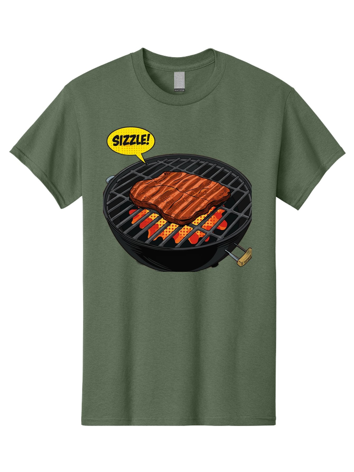 Sizzle Men'S Graphic Tee, 100% Cotton, Comfortable Casual Summer Wear, Machine Washable, Grilled Steak, Barbecue, Sizzling Meat, Grill Marks, Cooking On Grill, Bbq Flavors, Mouth-Watering Bac408 13