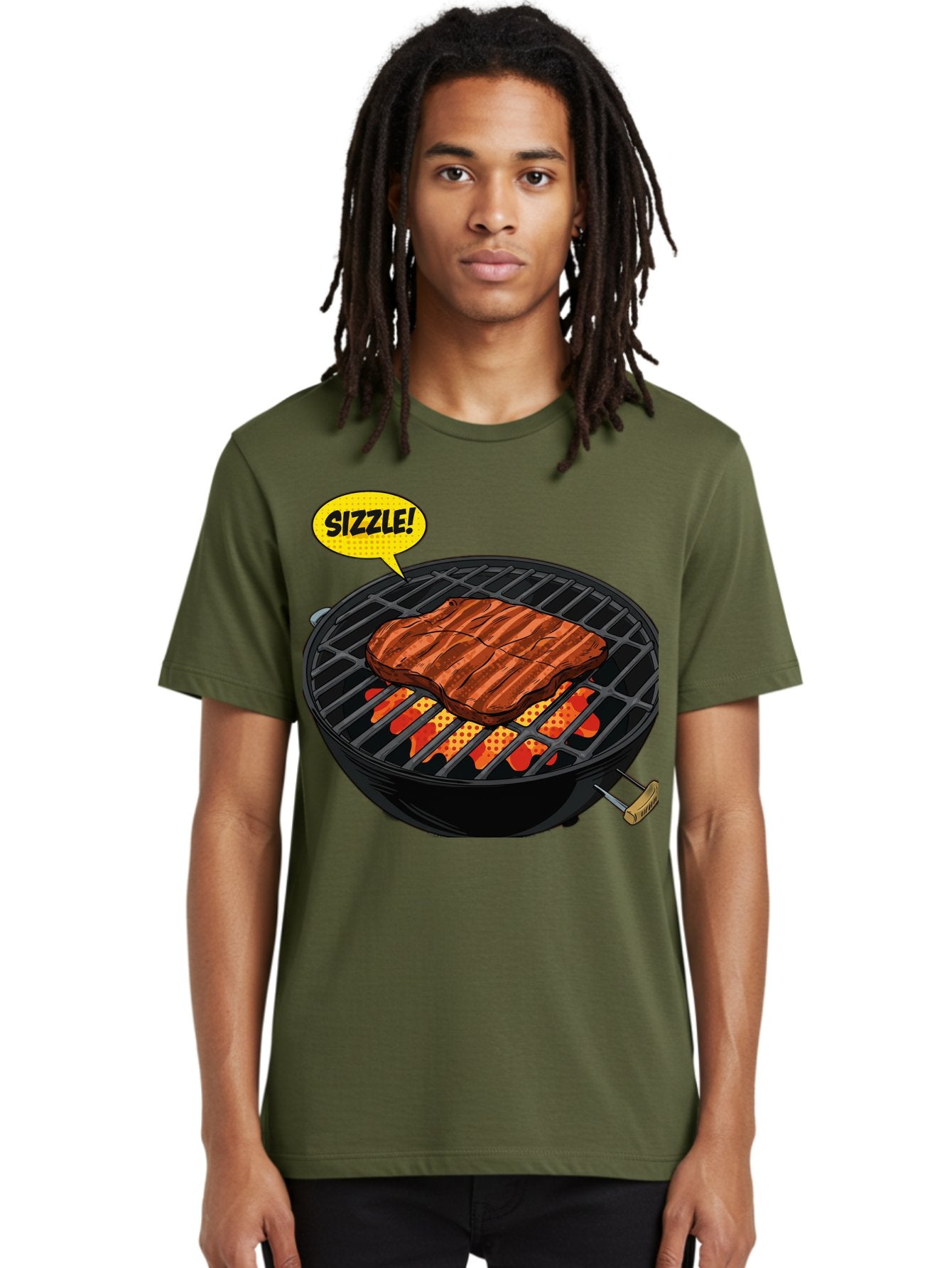 Sizzle Men'S Graphic Tee, 100% Cotton, Comfortable Casual Summer Wear, Machine Washable, Grilled Steak, Barbecue, Sizzling Meat, Grill Marks, Cooking On Grill, Bbq Flavors, Mouth-Watering Bac408 20