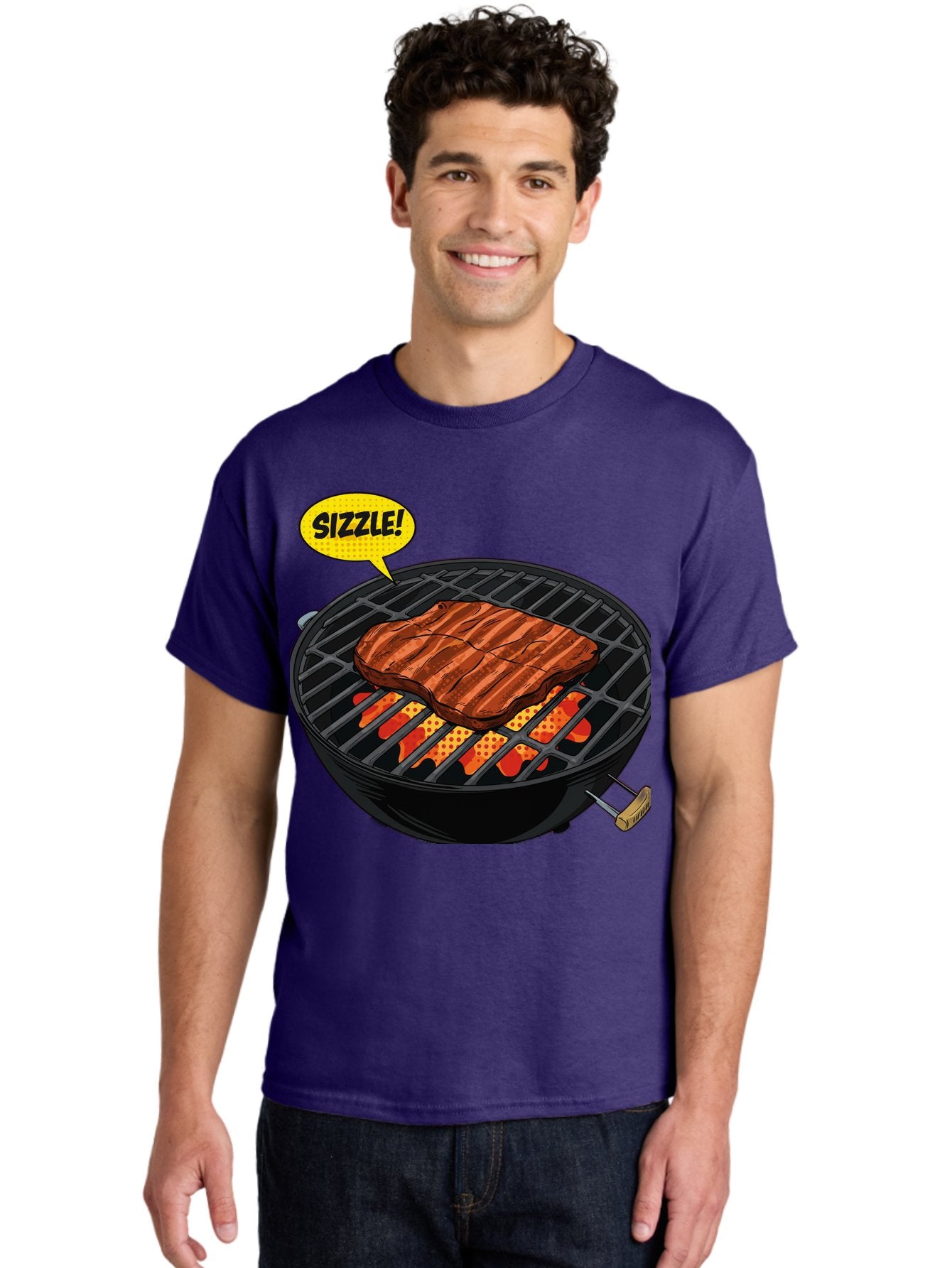 Sizzle Men'S Graphic Tee, 100% Cotton, Comfortable Casual Summer Wear, Machine Washable, Grilled Steak, Barbecue, Sizzling Meat, Grill Marks, Cooking On Grill, Bbq Flavors, Mouth-Watering Bac408 22