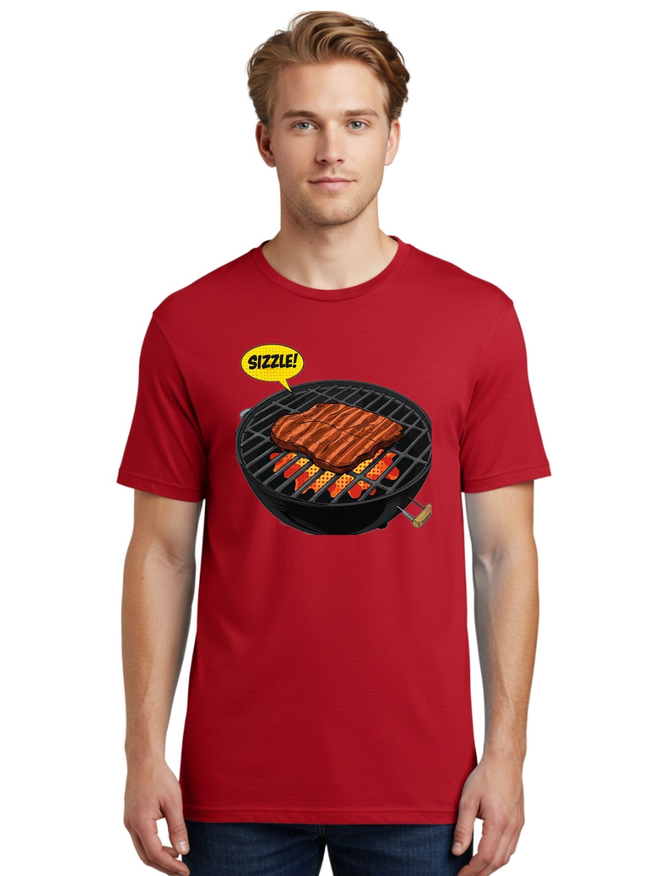 Sizzle Men'S Graphic Tee, 100% Cotton, Comfortable Casual Summer Wear, Machine Washable, Grilled Steak, Barbecue, Sizzling Meat, Grill Marks, Cooking On Grill, Bbq Flavors, Mouth-Watering Bac408 29