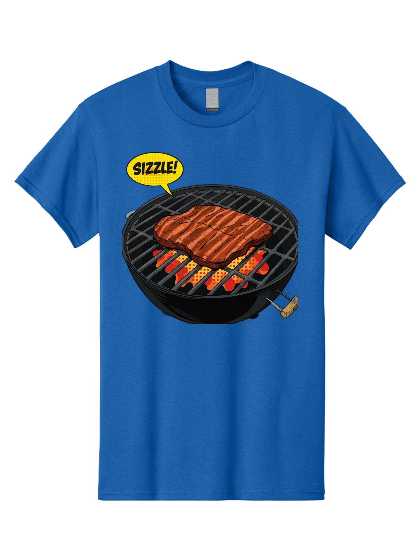Sizzle Men'S Graphic Tee, 100% Cotton, Comfortable Casual Summer Wear, Machine Washable, Grilled Steak, Barbecue, Sizzling Meat, Grill Marks, Cooking On Grill, Bbq Flavors, Mouth-Watering Bac408