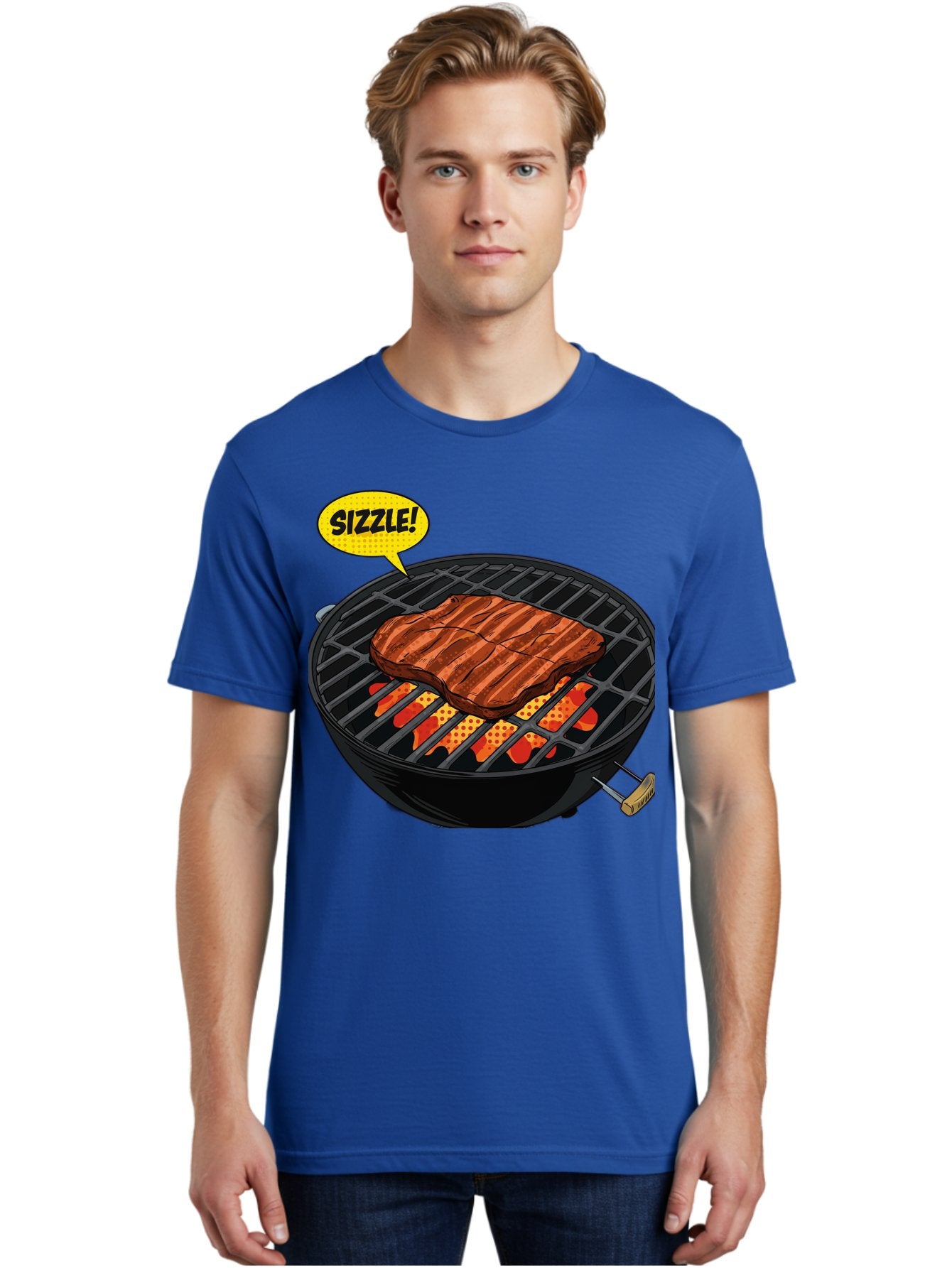 Sizzle Men'S Graphic Tee, 100% Cotton, Comfortable Casual Summer Wear, Machine Washable, Grilled Steak, Barbecue, Sizzling Meat, Grill Marks, Cooking On Grill, Bbq Flavors, Mouth-Watering Bac408 19