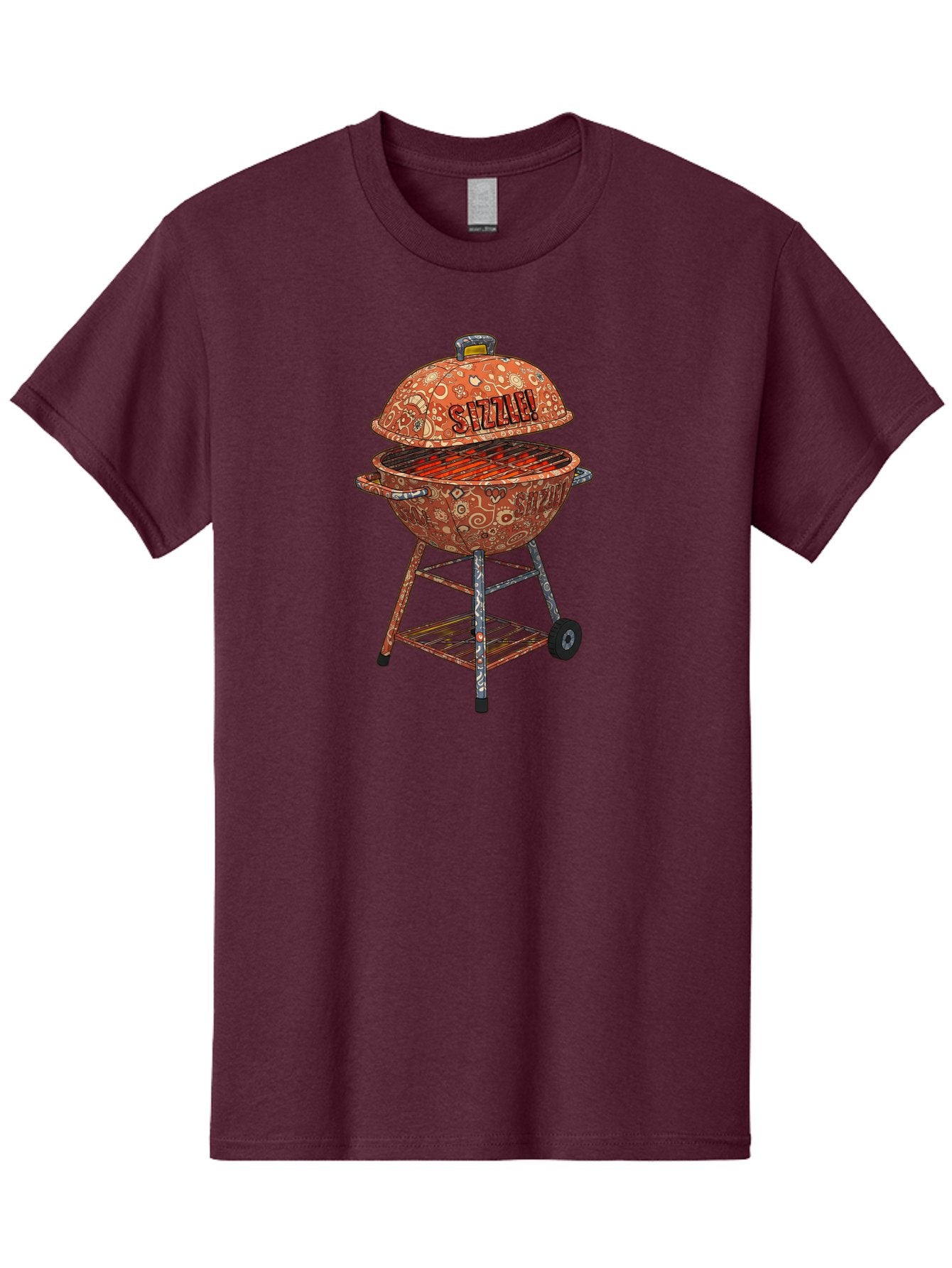 Sizzlin-Grill Men'S Graphic Tee, 100% Cotton, Comfortable Casual Summer Wear, Machine Washable, Bbq Grill, Sizzling Hot Coals, Outdoor Cooking, Grill Master, Backyard Barbecue, Summer Food, Delicious Meals, Grilling Season, Savory Flavors, Bac409 5