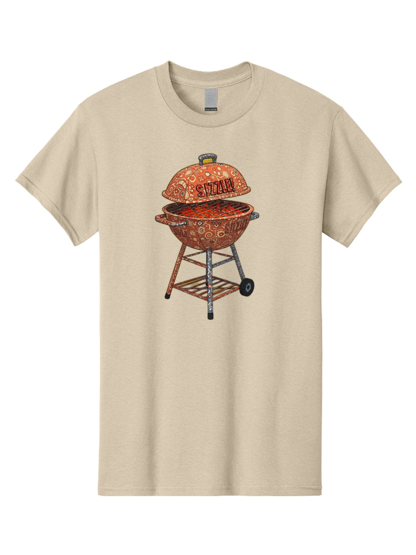 Sizzlin-Grill Men'S Graphic Tee, 100% Cotton, Comfortable Casual Summer Wear, Machine Washable, Bbq Grill, Sizzling Hot Coals, Outdoor Cooking, Grill Master, Backyard Barbecue, Summer Food, Delicious Meals, Grilling Season, Savory Flavors, Bac409 9