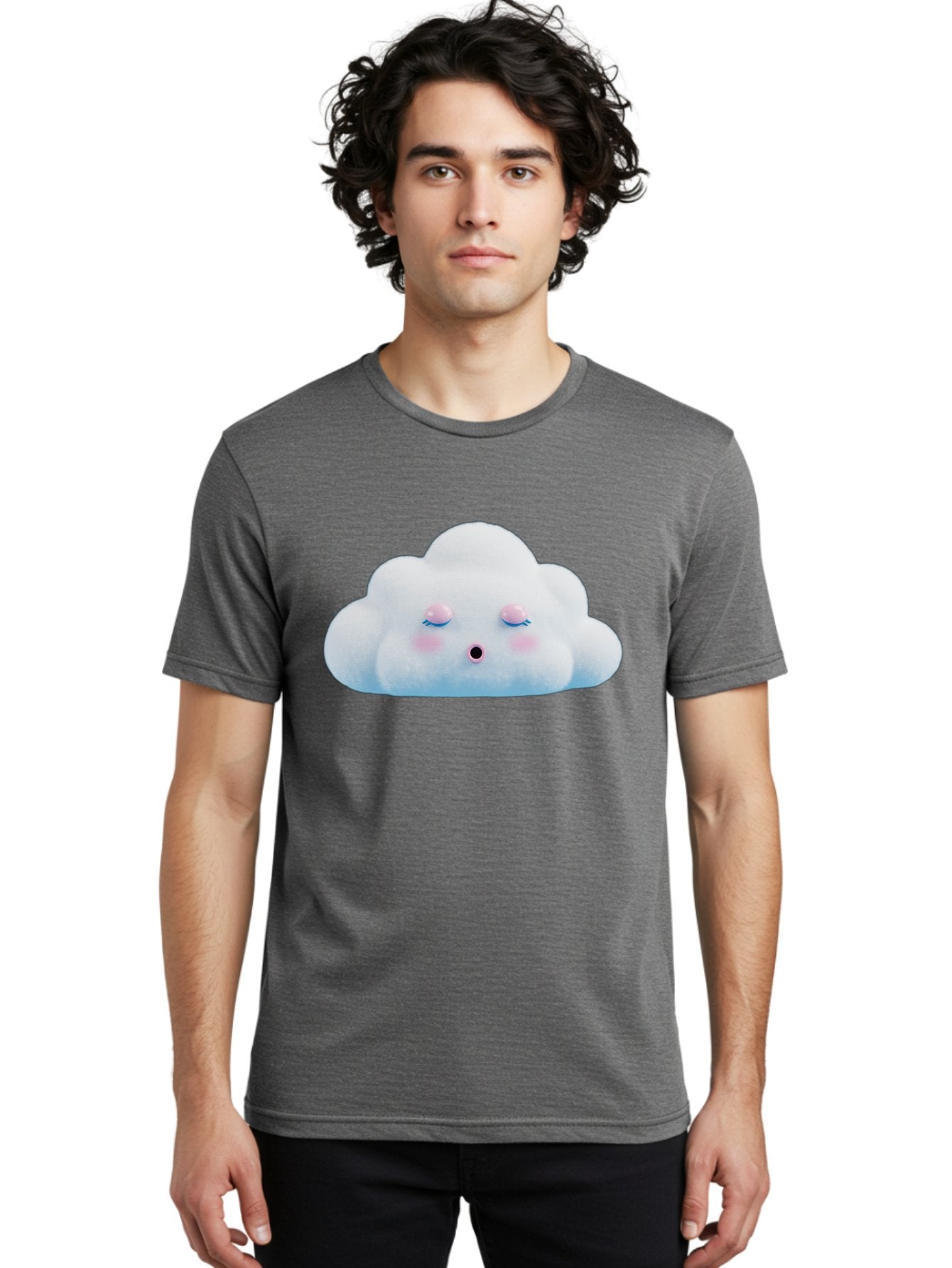 Sleeping-Cloud Men'S Graphic Tee, 100% Cotton, Comfortable Casual Summer Wear, Machine Washable, Cute Cloud, Fluffy White Cloud, Sleeping Face, Pastel Colors, Kawaii Design, Cloud Character, Soft Pink Cheeks, Closed Eyes, Serene Atmosphere, Bac410 18