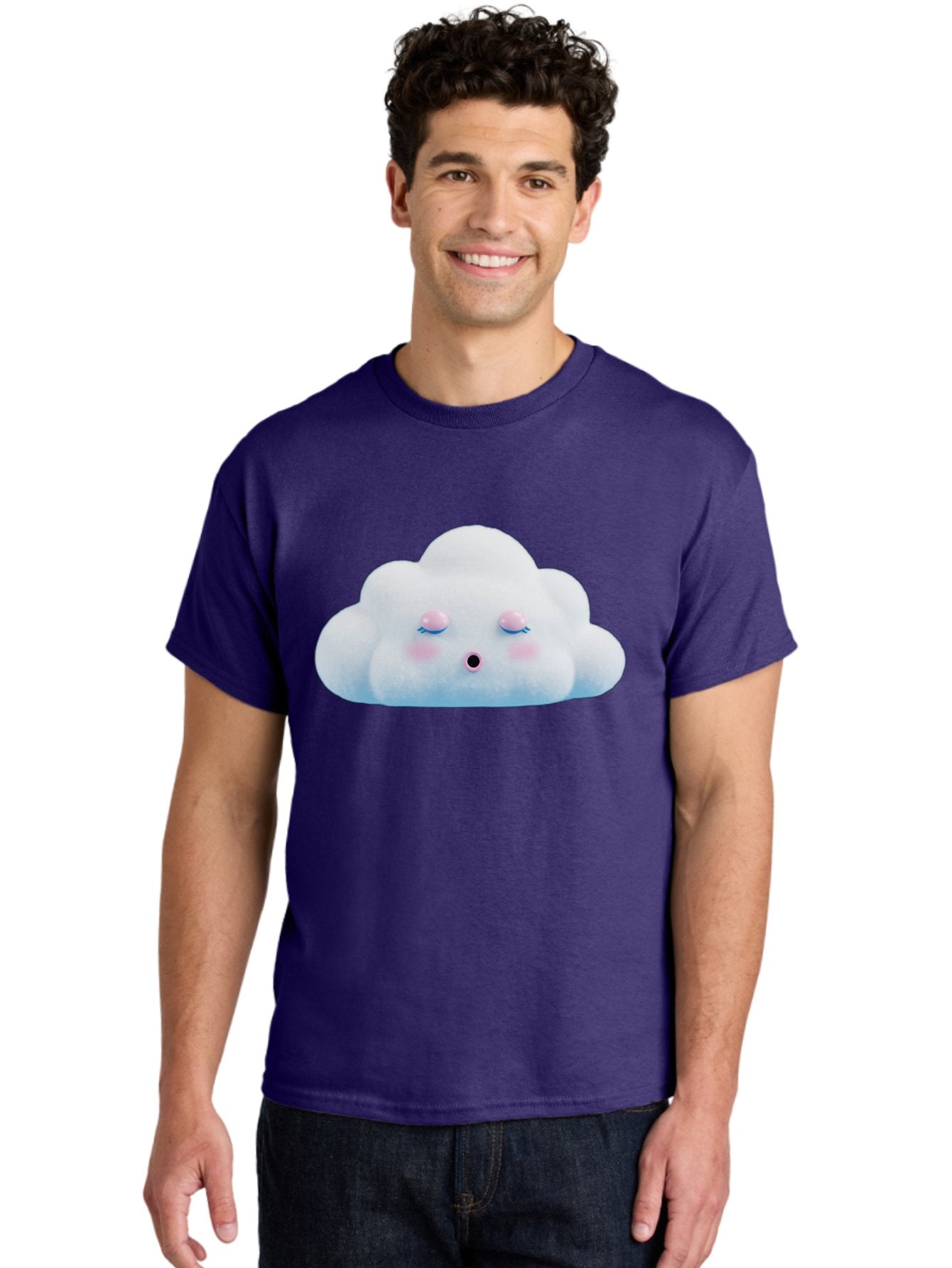 Sleeping-Cloud Men'S Graphic Tee, 100% Cotton, Comfortable Casual Summer Wear, Machine Washable, Cute Cloud, Fluffy White Cloud, Sleeping Face, Pastel Colors, Kawaii Design, Cloud Character, Soft Pink Cheeks, Closed Eyes, Serene Atmosphere, Bac410 19