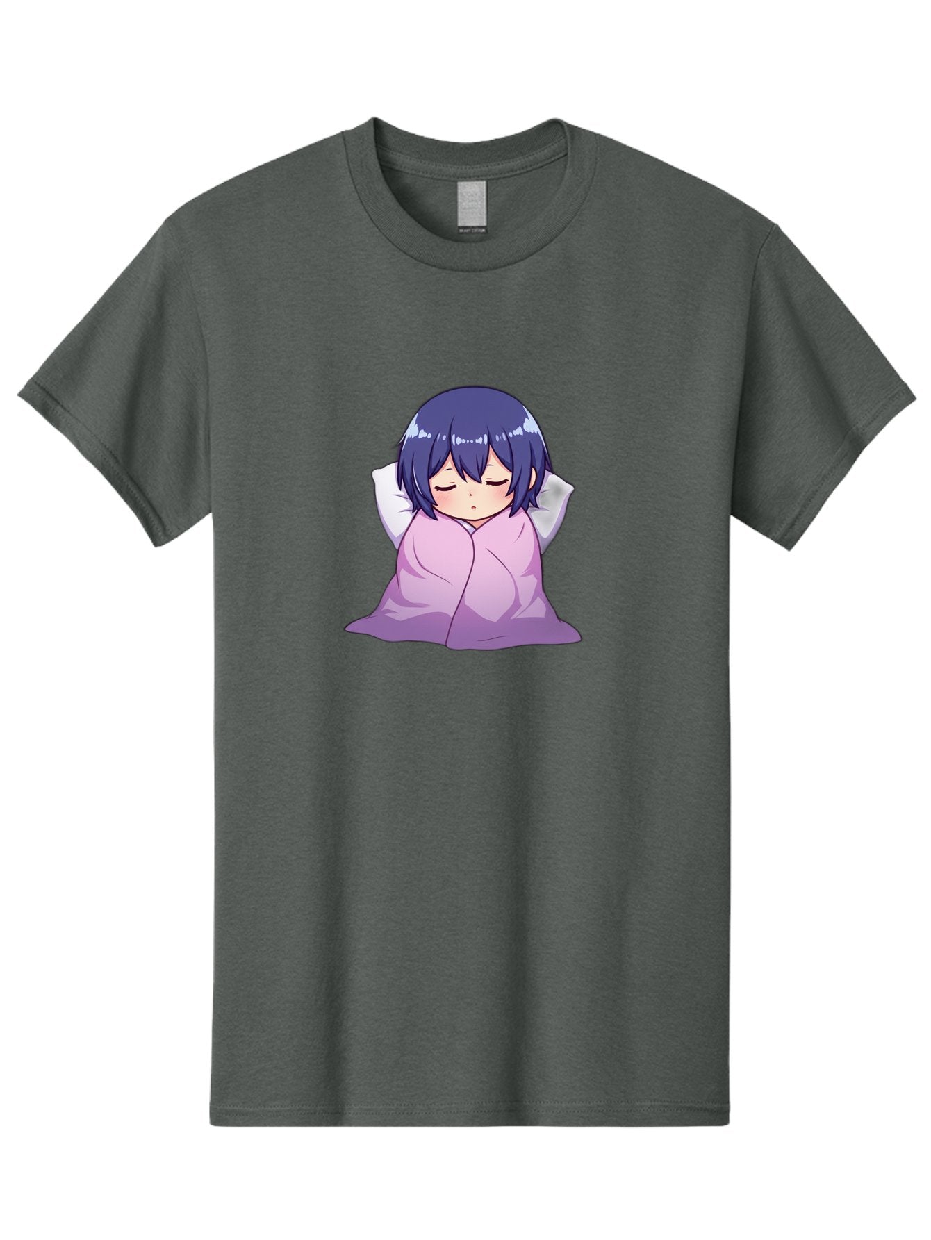 Sleeping-Girl Men'S Graphic Tee, 100% Cotton, Comfortable Casual Summer Wear, Machine Washable, Anime Girl Sleeping, Peaceful, Purple Hair, Wrapped In Blanket, Restful Sleep, Cozy Atmosphere, Kawaii Art, Cartoon Character Bac411 15