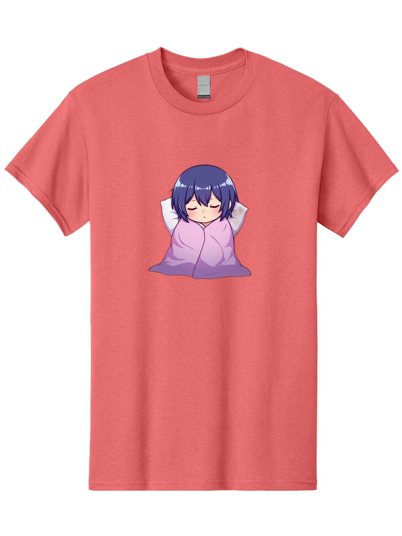 Sleeping-Girl Men'S Graphic Tee, 100% Cotton, Comfortable Casual Summer Wear, Machine Washable, Anime Girl Sleeping, Peaceful, Purple Hair, Wrapped In Blanket, Restful Sleep, Cozy Atmosphere, Kawaii Art, Cartoon Character Bac411
