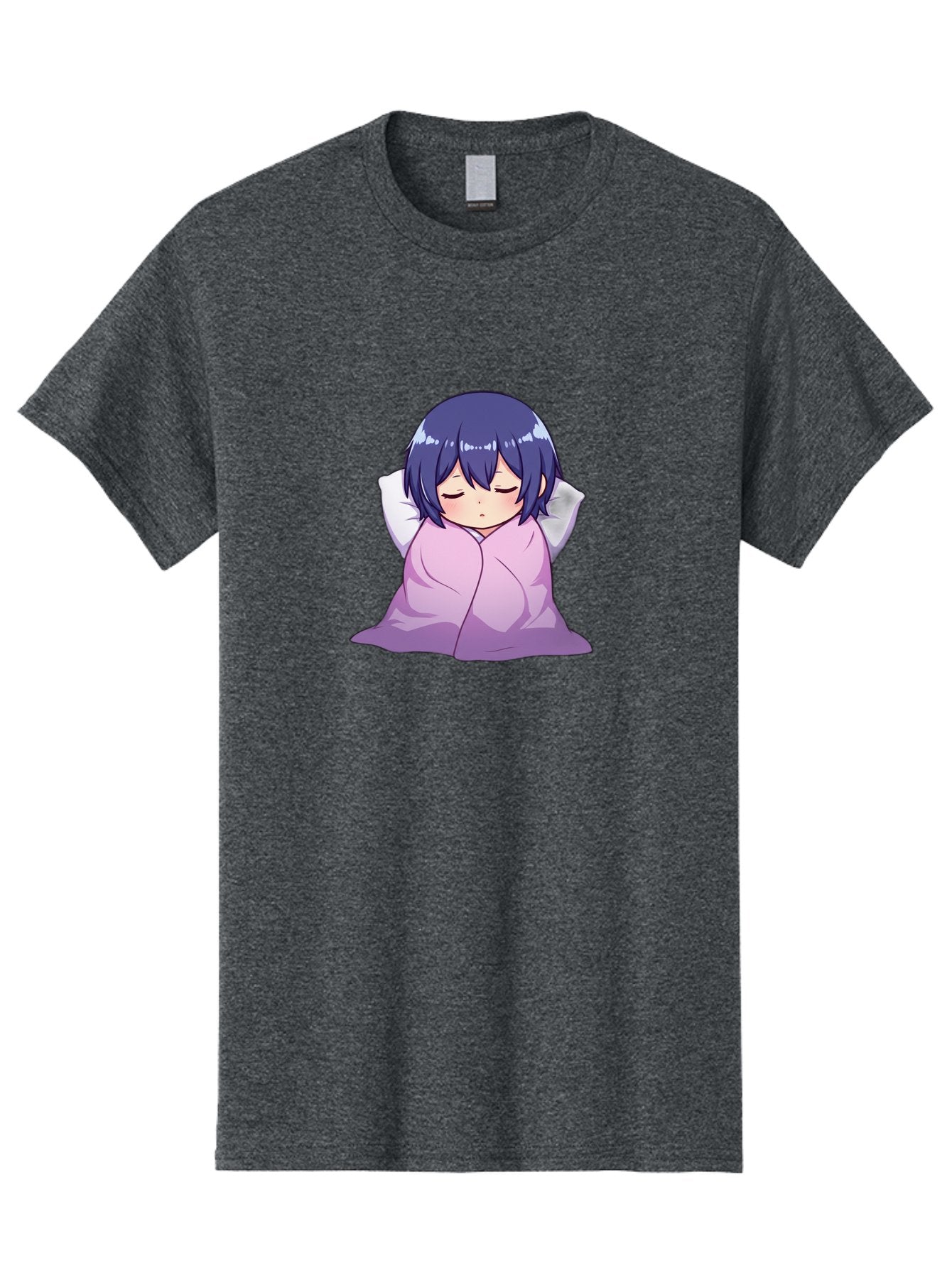 Sleeping-Girl Men'S Graphic Tee, 100% Cotton, Comfortable Casual Summer Wear, Machine Washable, Anime Girl Sleeping, Peaceful, Purple Hair, Wrapped In Blanket, Restful Sleep, Cozy Atmosphere, Kawaii Art, Cartoon Character Bac411 11