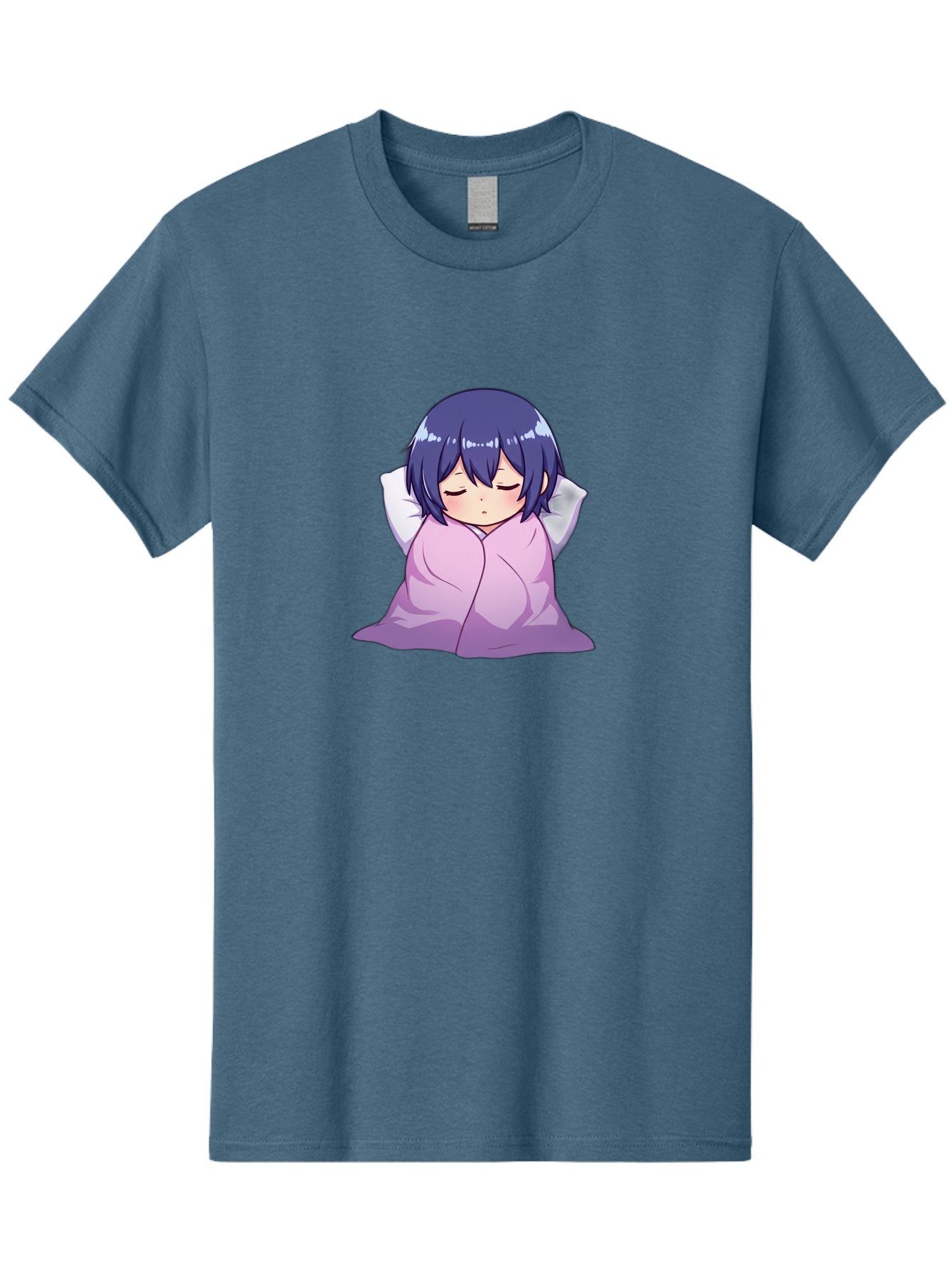 Sleeping-Girl Men'S Graphic Tee, 100% Cotton, Comfortable Casual Summer Wear, Machine Washable, Anime Girl Sleeping, Peaceful, Purple Hair, Wrapped In Blanket, Restful Sleep, Cozy Atmosphere, Kawaii Art, Cartoon Character Bac411 4