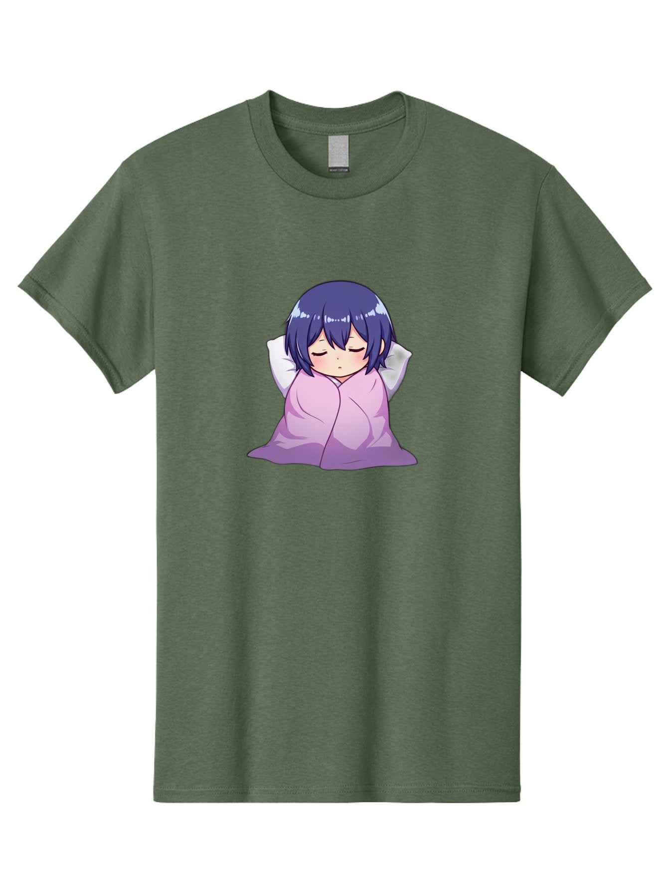 Sleeping-Girl Men'S Graphic Tee, 100% Cotton, Comfortable Casual Summer Wear, Machine Washable, Anime Girl Sleeping, Peaceful, Purple Hair, Wrapped In Blanket, Restful Sleep, Cozy Atmosphere, Kawaii Art, Cartoon Character Bac411 8