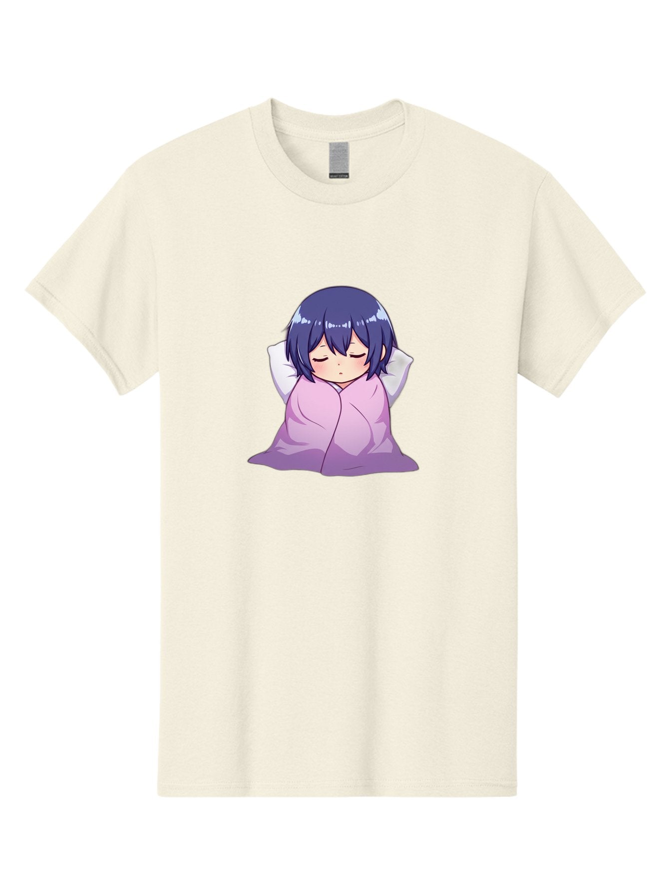 Sleeping-Girl Men'S Graphic Tee, 100% Cotton, Comfortable Casual Summer Wear, Machine Washable, Anime Girl Sleeping, Peaceful, Purple Hair, Wrapped In Blanket, Restful Sleep, Cozy Atmosphere, Kawaii Art, Cartoon Character Bac411 6