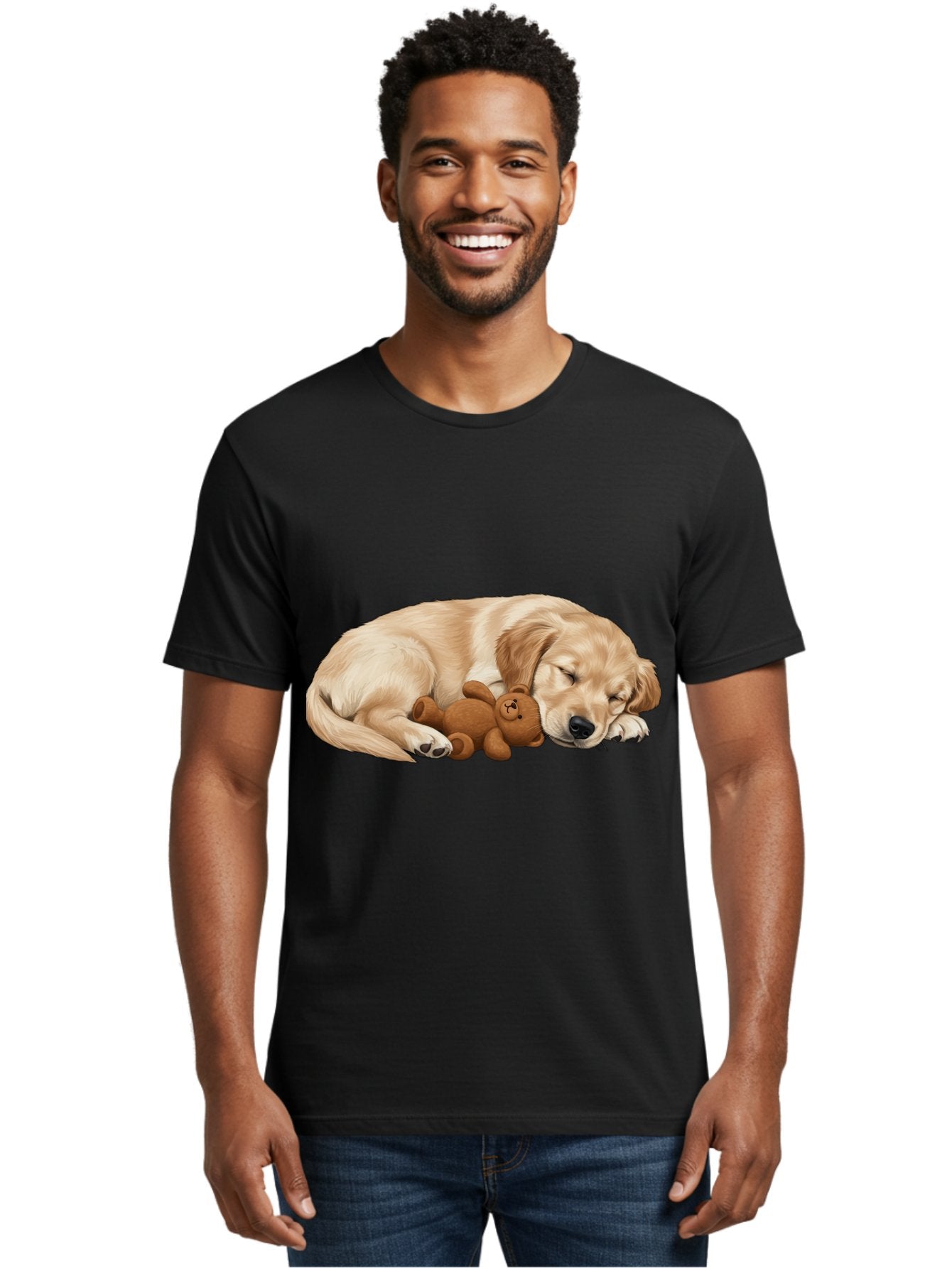 Sleeping-Golden-Retriever-1 Men'S Graphic Tee, 100% Cotton, Comfortable Casual Summer Wear, Machine Washable, Sleeping Golden Retriever, Cuddly Dog, Teddy Bear, Adorable Animal, Peaceful Slumber, Cute Companions, Loving Friendship, Bac412 24