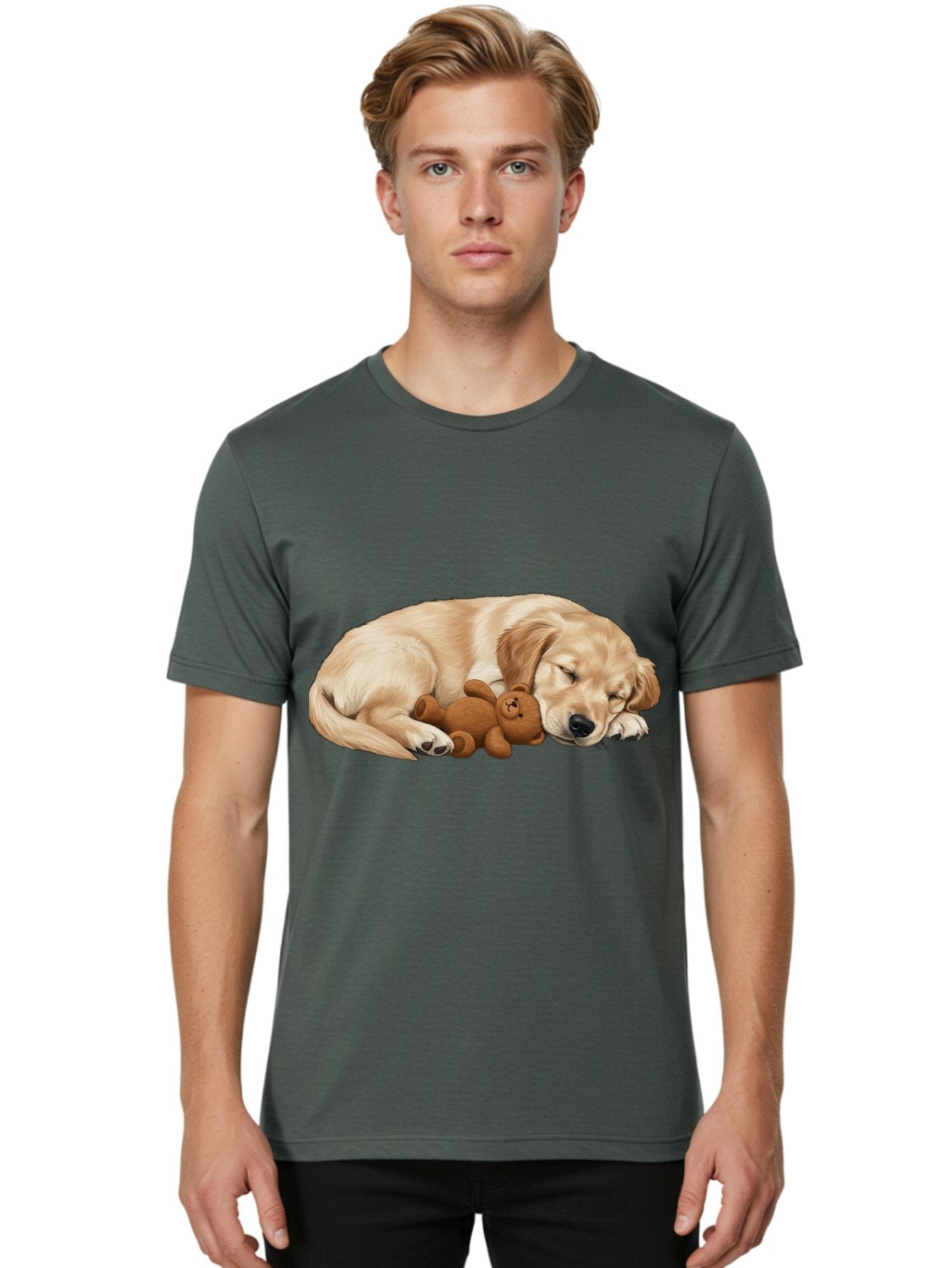 Sleeping-Golden-Retriever-1 Men'S Graphic Tee, 100% Cotton, Comfortable Casual Summer Wear, Machine Washable, Sleeping Golden Retriever, Cuddly Dog, Teddy Bear, Adorable Animal, Peaceful Slumber, Cute Companions, Loving Friendship, Bac412 23