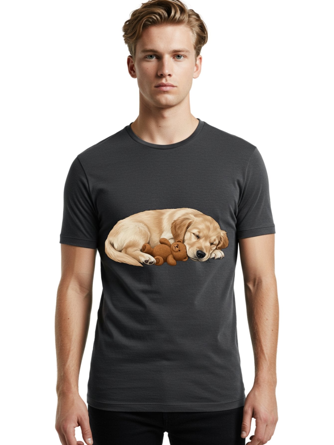 Sleeping-Golden-Retriever-1 Men'S Graphic Tee, 100% Cotton, Comfortable Casual Summer Wear, Machine Washable, Sleeping Golden Retriever, Cuddly Dog, Teddy Bear, Adorable Animal, Peaceful Slumber, Cute Companions, Loving Friendship, Bac412 19