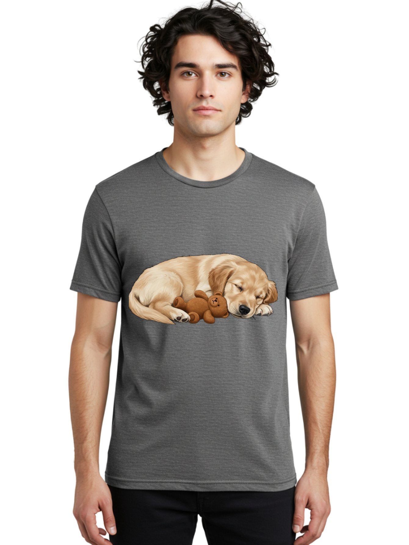 Sleeping-Golden-Retriever-1 Men'S Graphic Tee, 100% Cotton, Comfortable Casual Summer Wear, Machine Washable, Sleeping Golden Retriever, Cuddly Dog, Teddy Bear, Adorable Animal, Peaceful Slumber, Cute Companions, Loving Friendship, Bac412 22