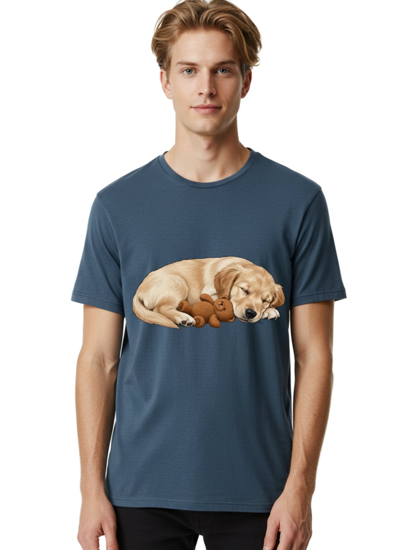 Sleeping-Golden-Retriever-1 Men'S Graphic Tee, 100% Cotton, Comfortable Casual Summer Wear, Machine Washable, Sleeping Golden Retriever, Cuddly Dog, Teddy Bear, Adorable Animal, Peaceful Slumber, Cute Companions, Loving Friendship, Bac412 21
