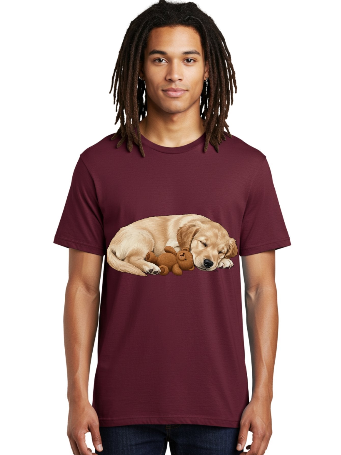 Sleeping-Golden-Retriever-1 Men'S Graphic Tee, 100% Cotton, Comfortable Casual Summer Wear, Machine Washable, Sleeping Golden Retriever, Cuddly Dog, Teddy Bear, Adorable Animal, Peaceful Slumber, Cute Companions, Loving Friendship, Bac412 28