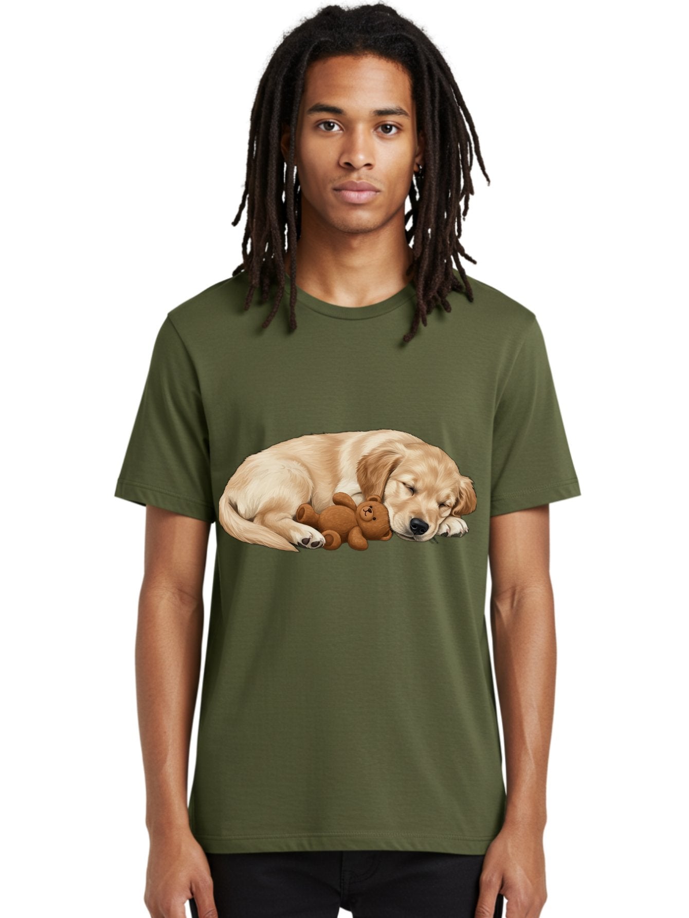 Sleeping-Golden-Retriever-1 Men'S Graphic Tee, 100% Cotton, Comfortable Casual Summer Wear, Machine Washable, Sleeping Golden Retriever, Cuddly Dog, Teddy Bear, Adorable Animal, Peaceful Slumber, Cute Companions, Loving Friendship, Bac412 18