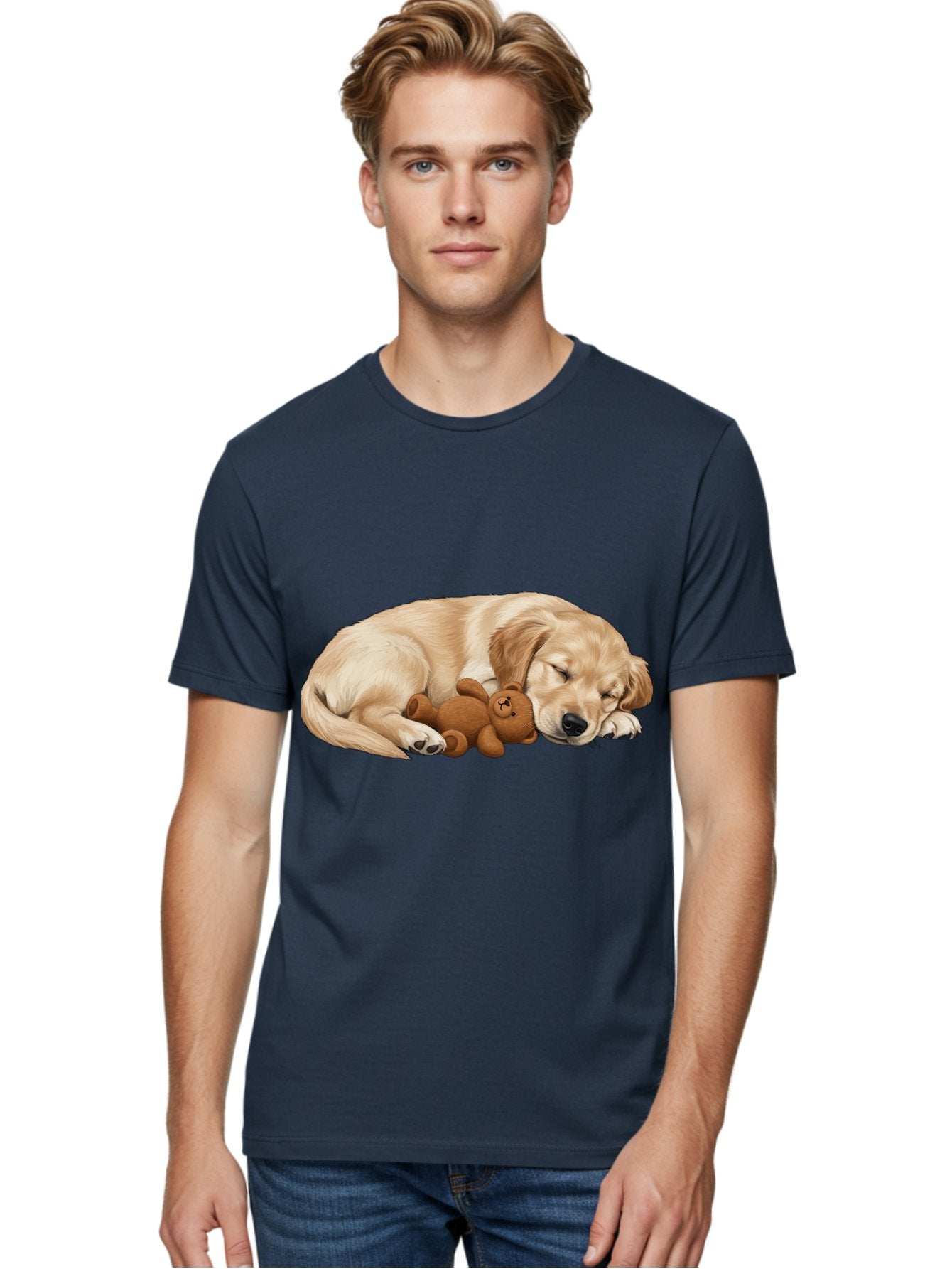 Sleeping-Golden-Retriever-1 Men'S Graphic Tee, 100% Cotton, Comfortable Casual Summer Wear, Machine Washable, Sleeping Golden Retriever, Cuddly Dog, Teddy Bear, Adorable Animal, Peaceful Slumber, Cute Companions, Loving Friendship, Bac412 27