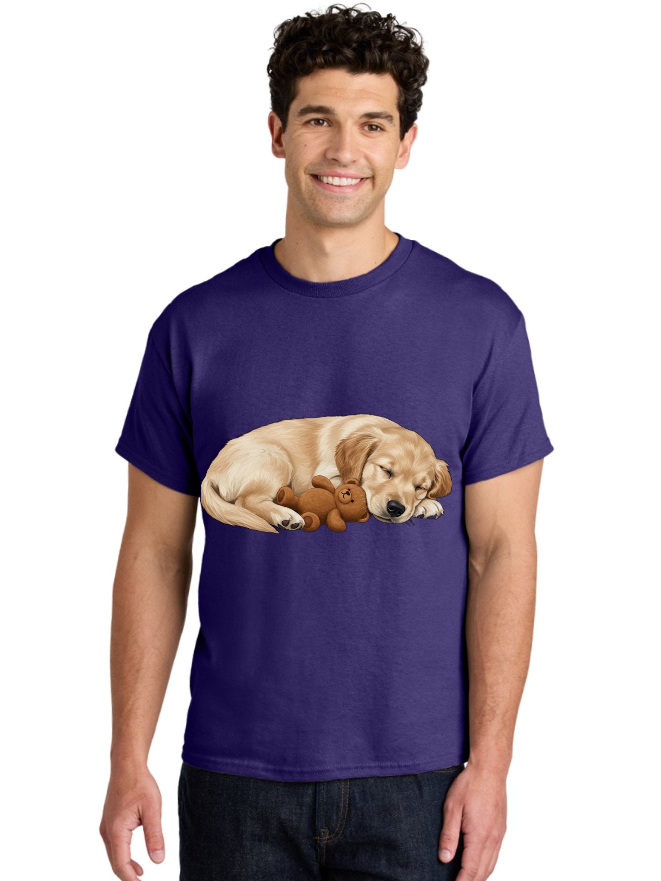 Sleeping-Golden-Retriever-1 Men'S Graphic Tee, 100% Cotton, Comfortable Casual Summer Wear, Machine Washable, Sleeping Golden Retriever, Cuddly Dog, Teddy Bear, Adorable Animal, Peaceful Slumber, Cute Companions, Loving Friendship, Bac412 29