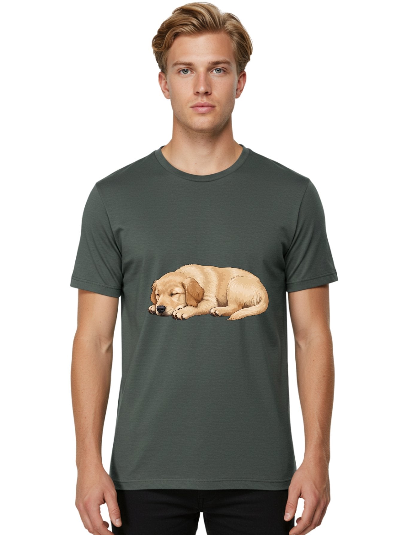 Sleeping-Golden-Retriever-2 Men'S Graphic Tee, 100% Cotton, Comfortable Casual Summer Wear, Machine Washable, Golden Retriever Puppy, Sleeping Dog, Adorable Pet, Cartoon Illustration, Cute Animal, Peaceful Sleep, Relaxed Puppy, Furry Friend, Bac413 30