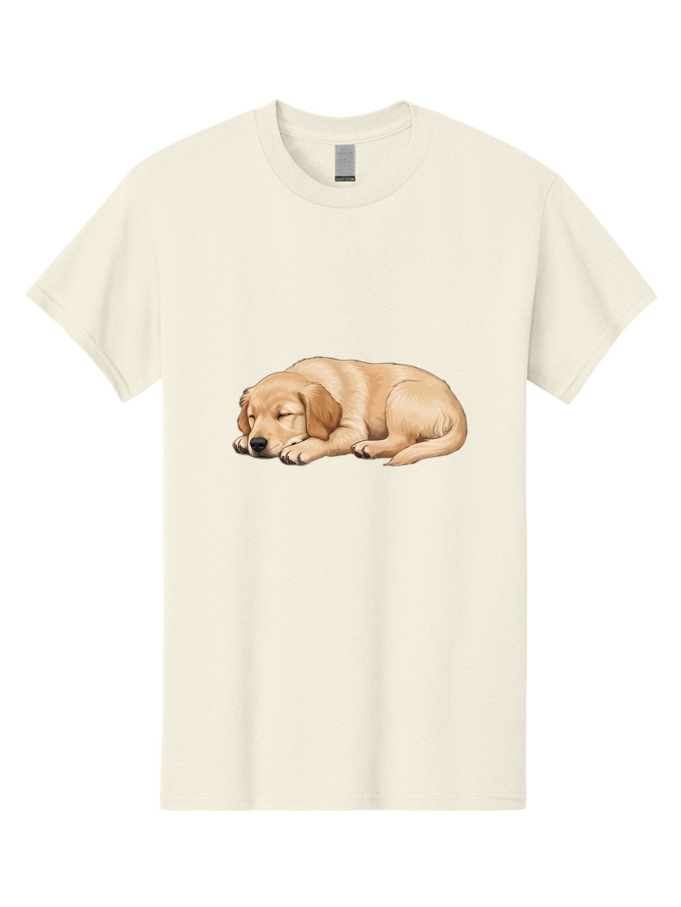 Sleeping-Golden-Retriever-2 Men'S Graphic Tee, 100% Cotton, Comfortable Casual Summer Wear, Machine Washable, Golden Retriever Puppy, Sleeping Dog, Adorable Pet, Cartoon Illustration, Cute Animal, Peaceful Sleep, Relaxed Puppy, Furry Friend, Bac413