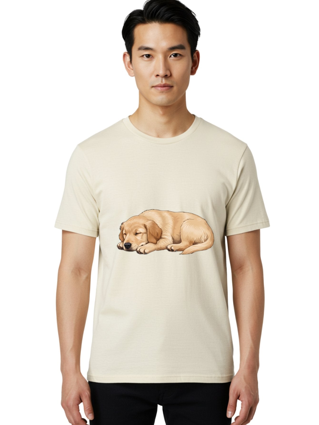 Sleeping-Golden-Retriever-2 Men'S Graphic Tee, 100% Cotton, Comfortable Casual Summer Wear, Machine Washable, Golden Retriever Puppy, Sleeping Dog, Adorable Pet, Cartoon Illustration, Cute Animal, Peaceful Sleep, Relaxed Puppy, Furry Friend, Bac413 21