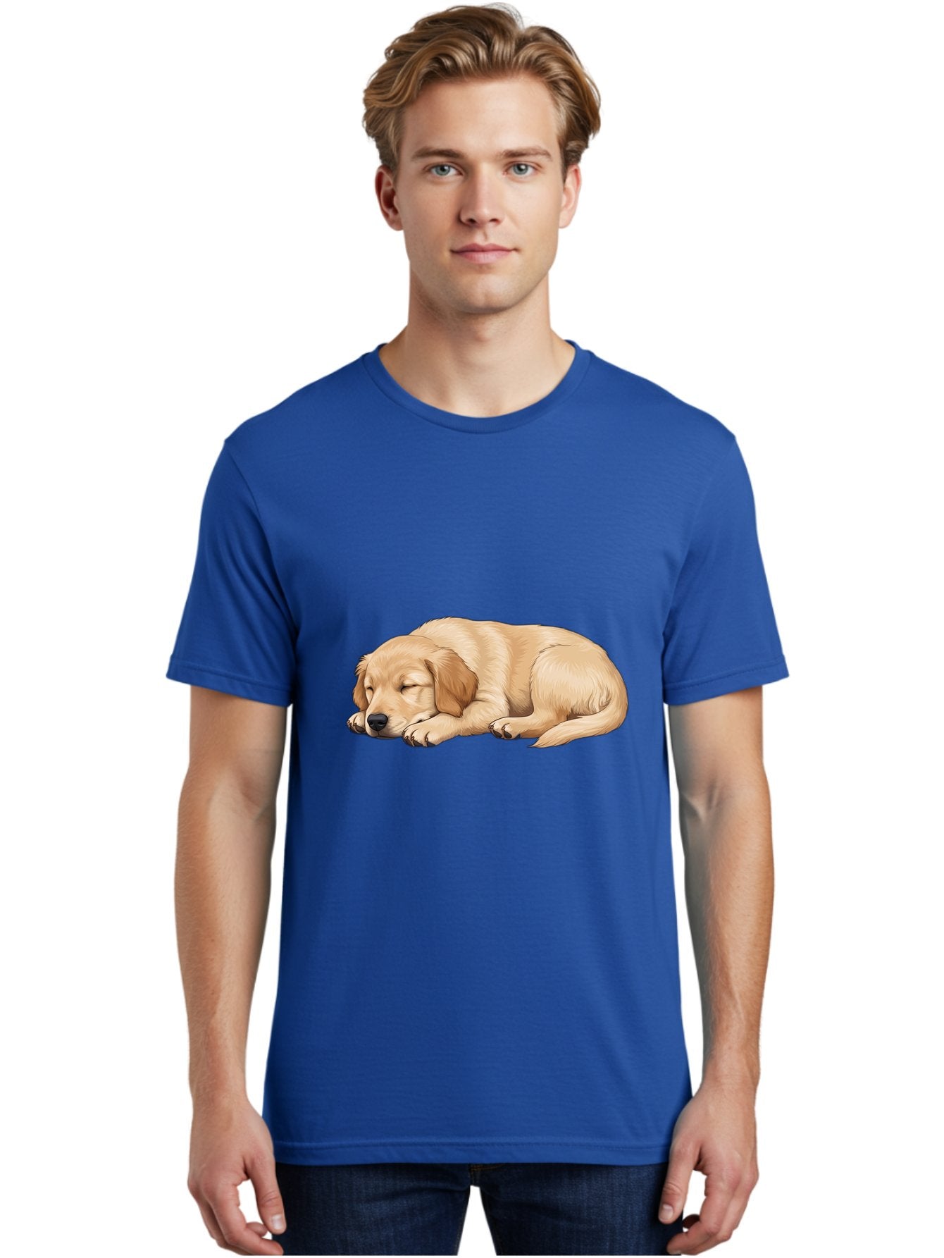 Sleeping-Golden-Retriever-2 Men'S Graphic Tee, 100% Cotton, Comfortable Casual Summer Wear, Machine Washable, Golden Retriever Puppy, Sleeping Dog, Adorable Pet, Cartoon Illustration, Cute Animal, Peaceful Sleep, Relaxed Puppy, Furry Friend, Bac413 22